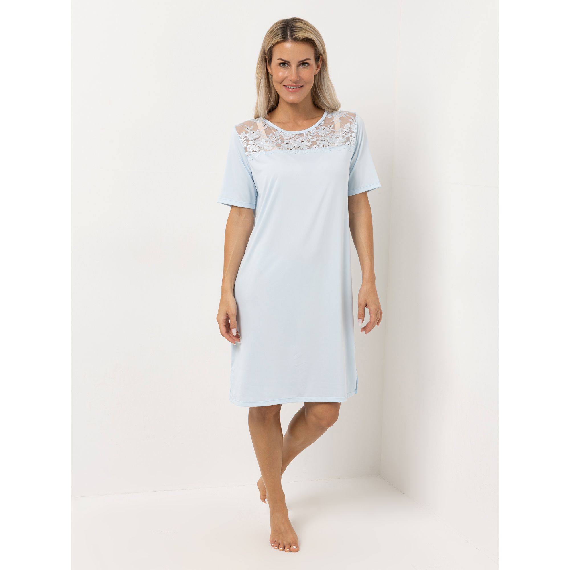 LITTLE ROSE Nachthemd, 1/2-Arm Mikrofaser Rundhalsausschnitt Spitzendetail