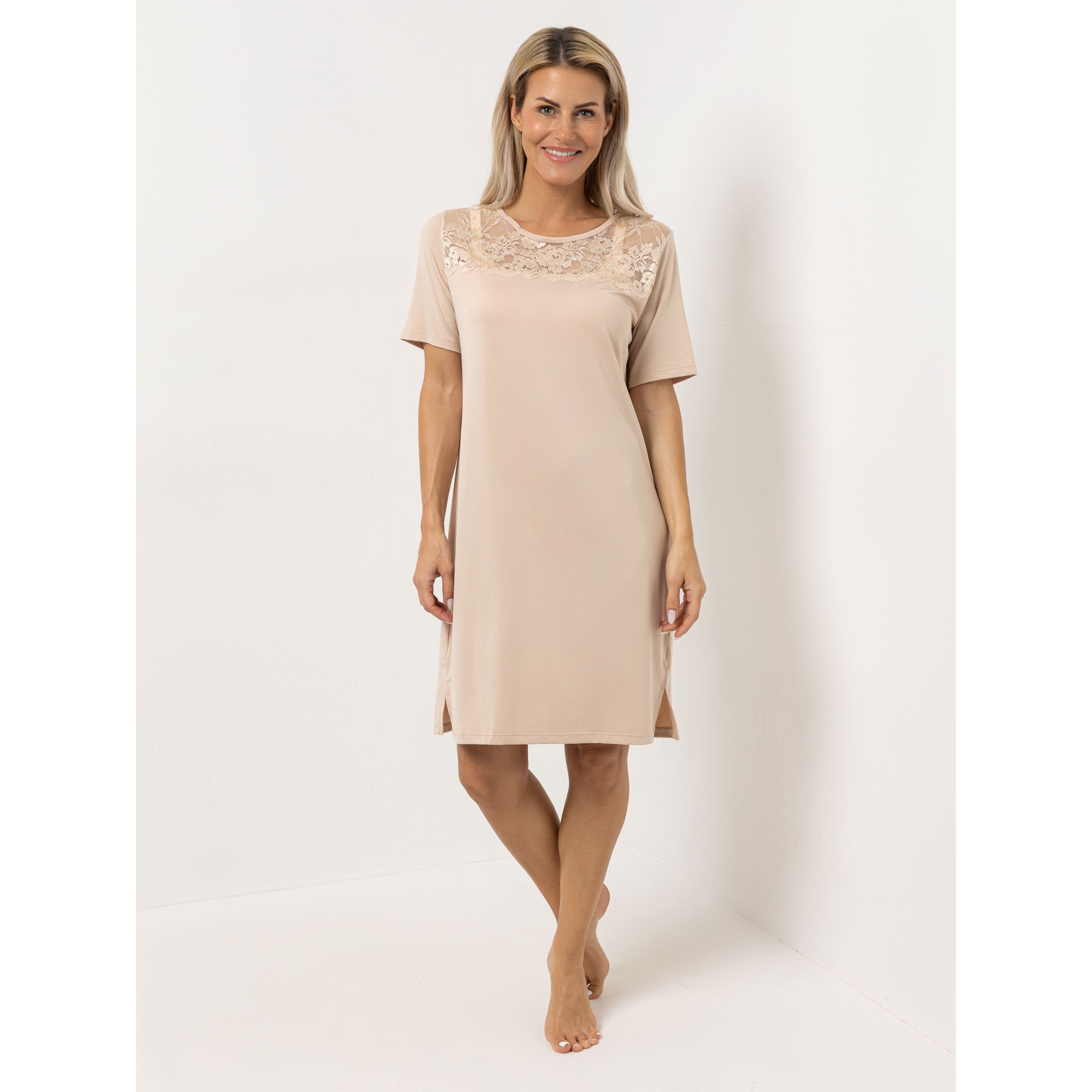 LITTLE ROSE Nachthemd, 1/2-Arm Mikrofaser Rundhalsausschnitt Spitzendetail
