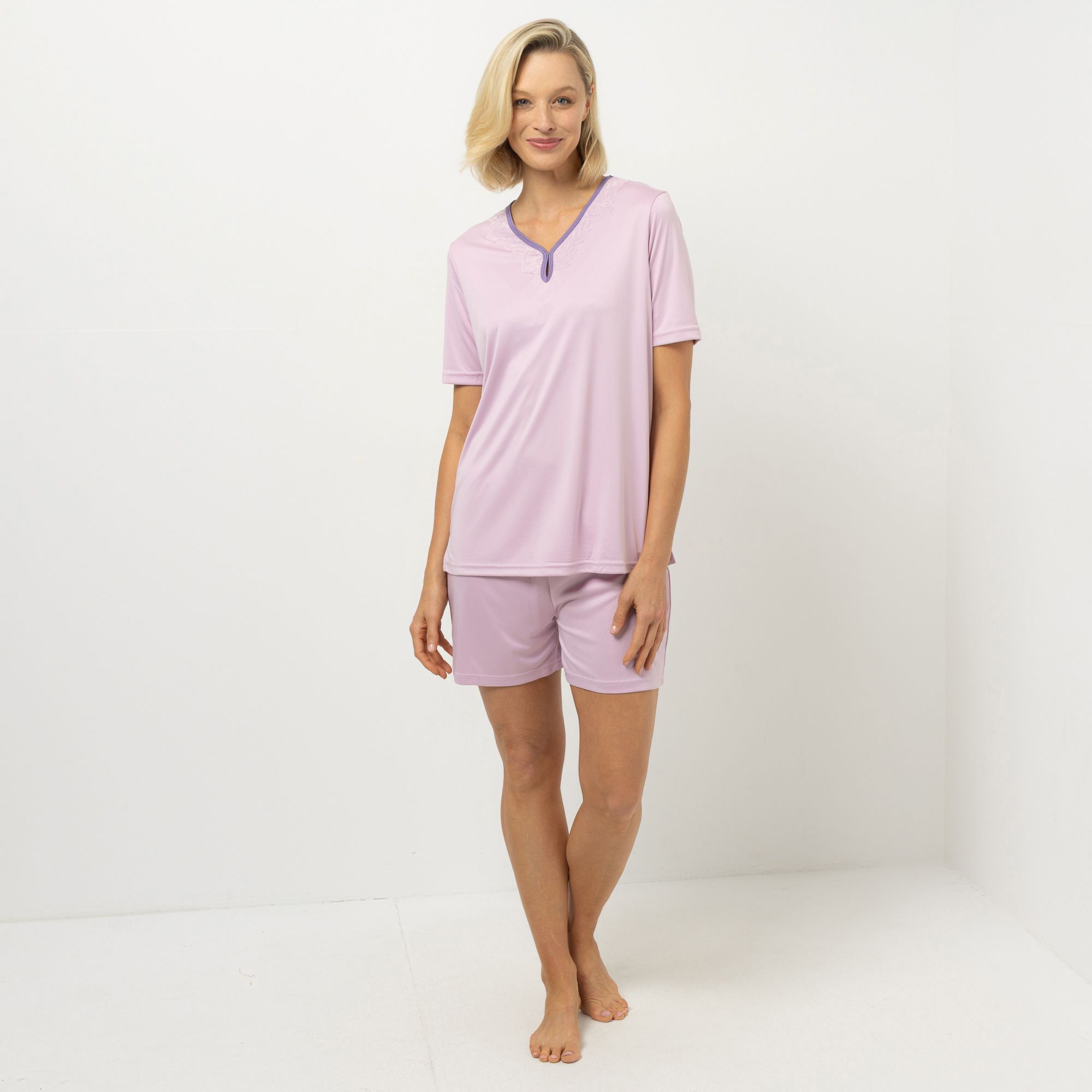 LITTLE ROSE Pyjama-Set Shirt, 1/2-Arm Hose, Shorty mit Spitzendetails