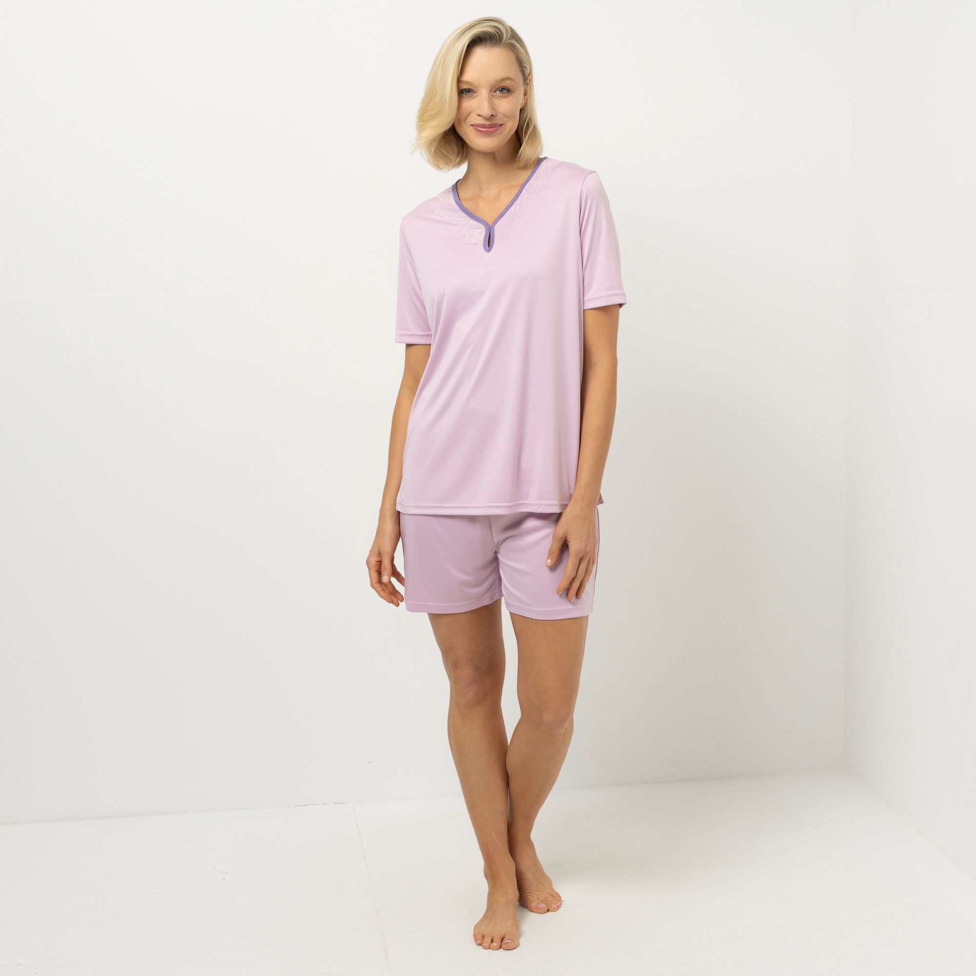 LITTLE ROSE Pyjama-Set Shirt, 1/2-Arm Hose, Shorty mit Spitzendetails