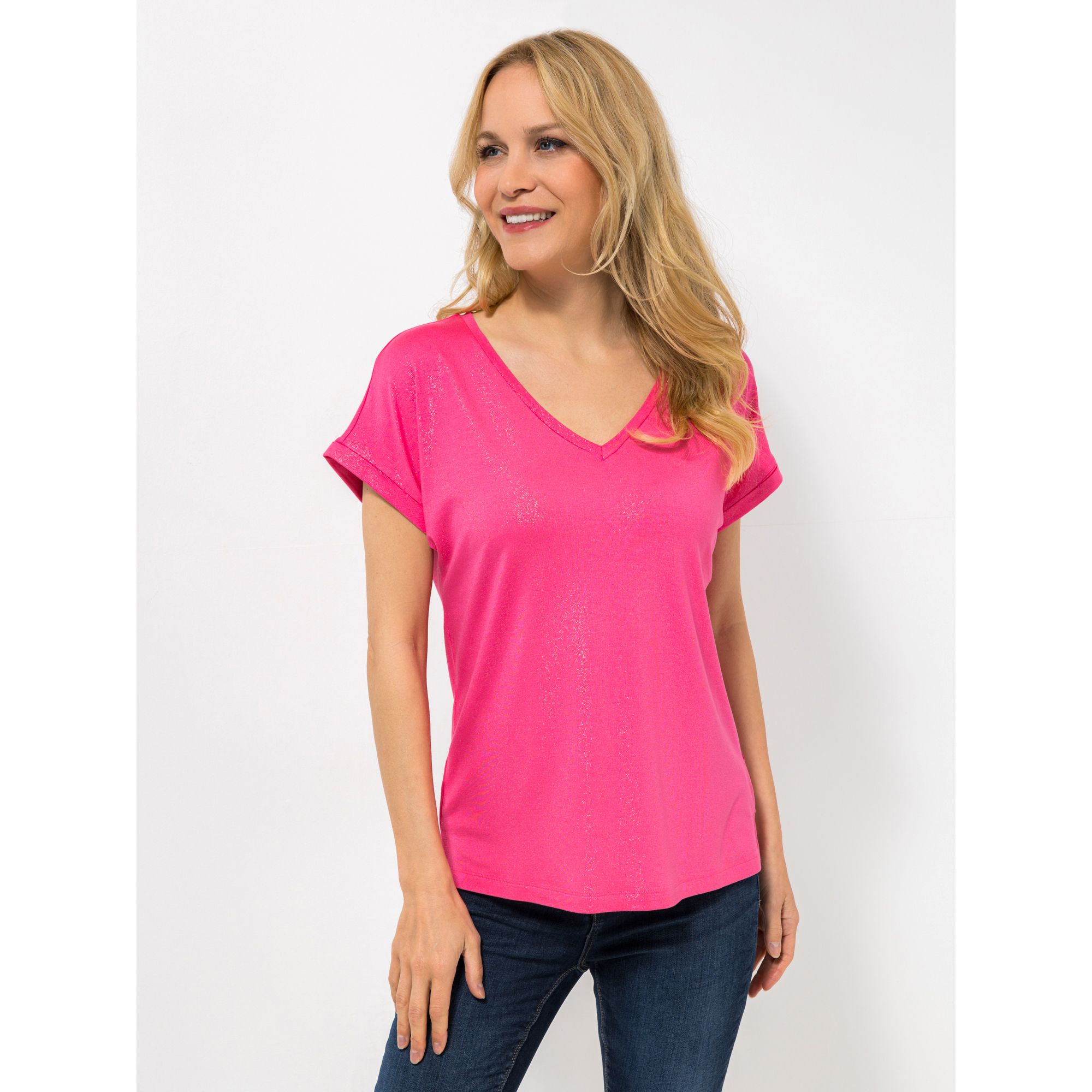 VIA MILANO Shirt 1/2-Arm V-Ausschnitt Seitenschlitze