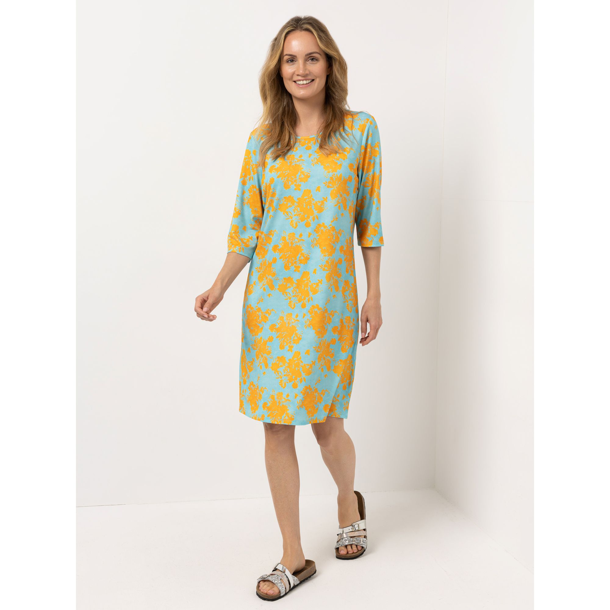 IN-PRINT Kleid 3/4-Arm Rundhalsausschnitt kniebedeckend