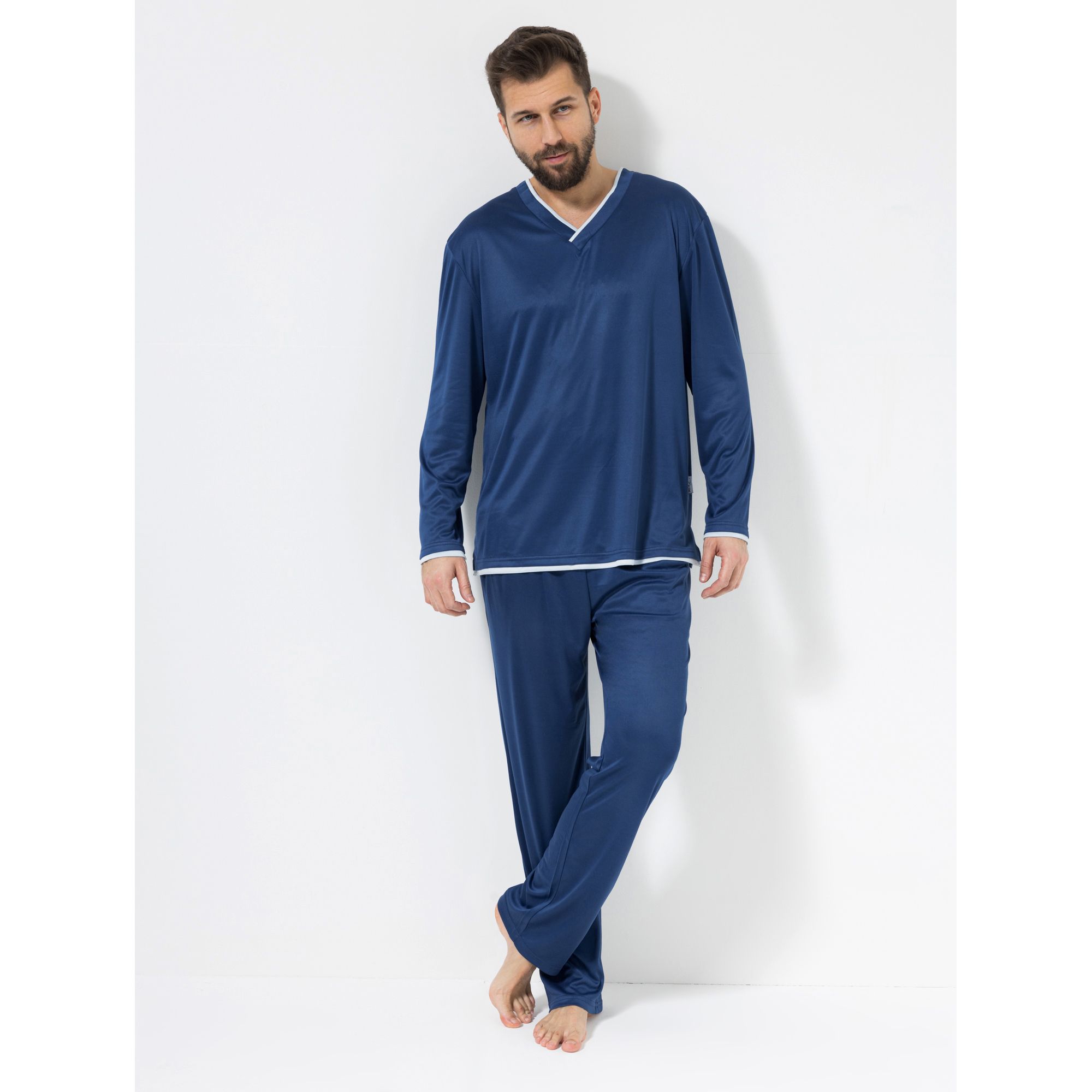 MEN'S TOUCH Shirt, 1/1-Arm Mikrofaser V-Ausschnitt uni