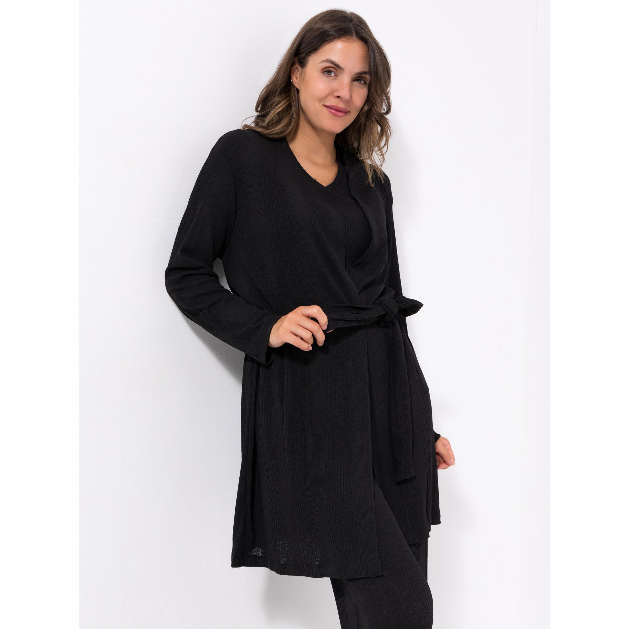 VIA MILANO Morgenmantel 1/1-Arm Bindeband gerippt