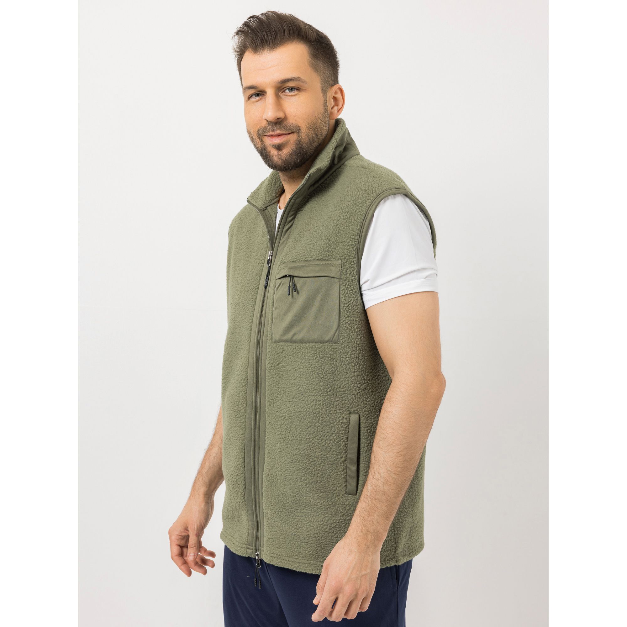 MEN'S TOUCH Weste Brusttasche leichter Stehkragen 2-Wege-Reißverschluss