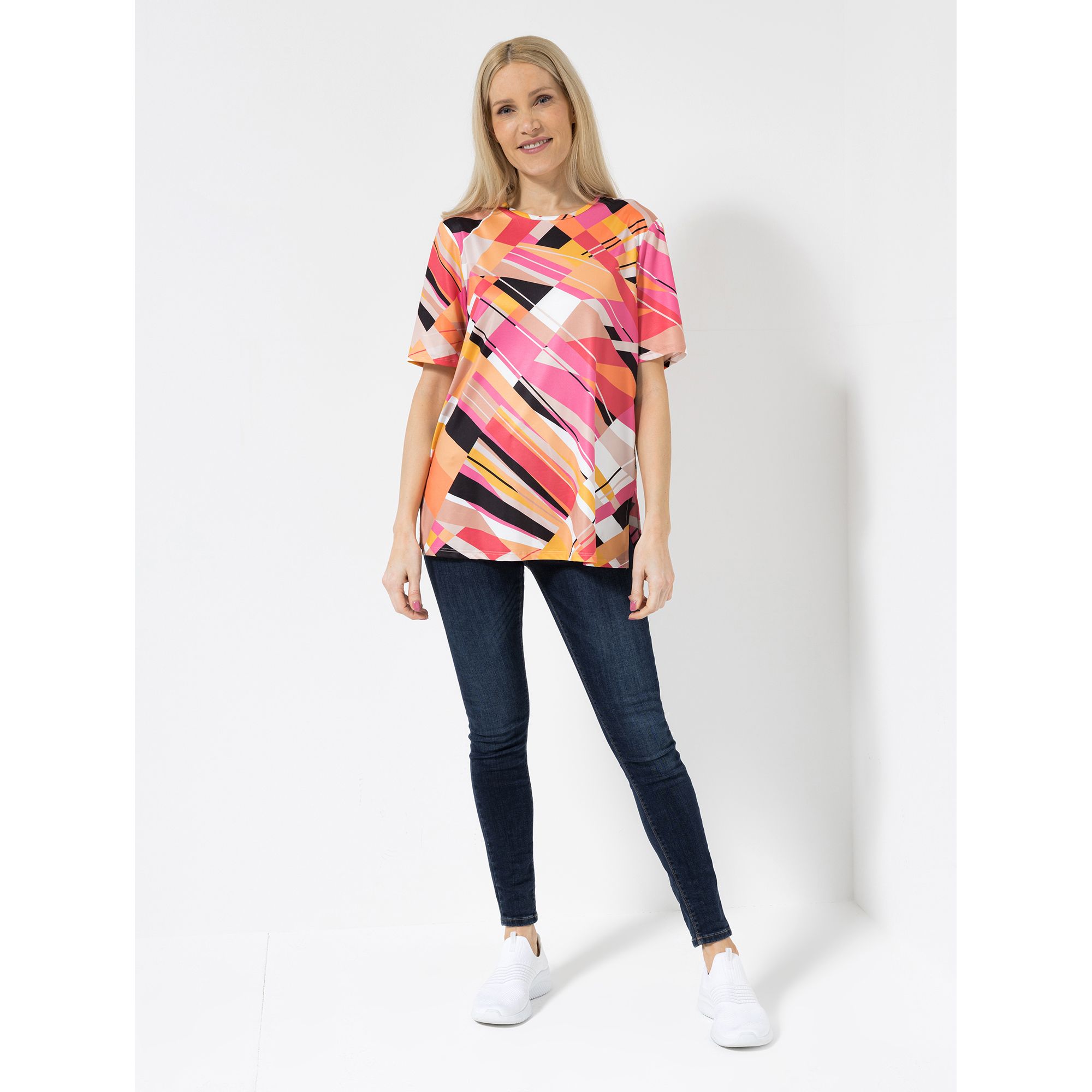 IN-PRINT Shirt, 1/2-Arm Rundhalsausschnitt Seitenschlitze grafischer Druck