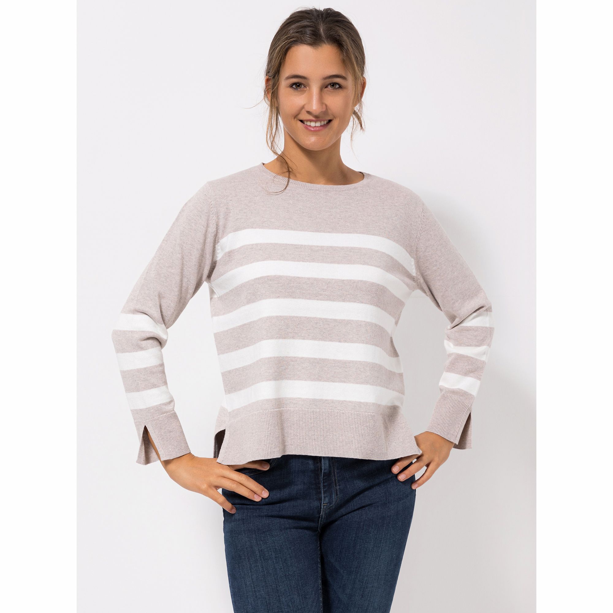 LOVELY SISTERS® Pullover, 1/1-Arm Runhalsausschnitt Kaschmiranteil gestreift