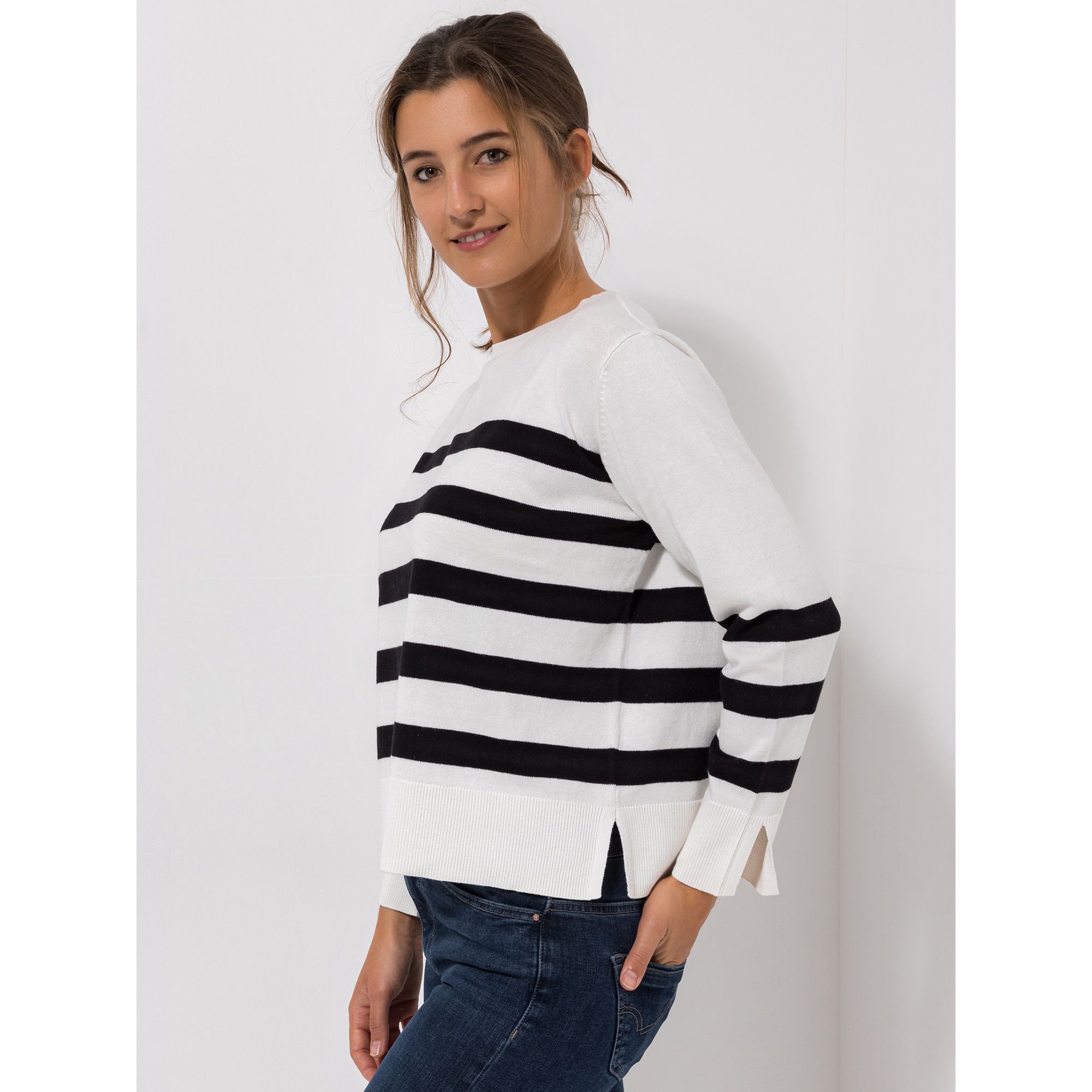 LOVELY SISTERS® Pullover, 1/1-Arm Runhalsausschnitt Kaschmiranteil gestreift