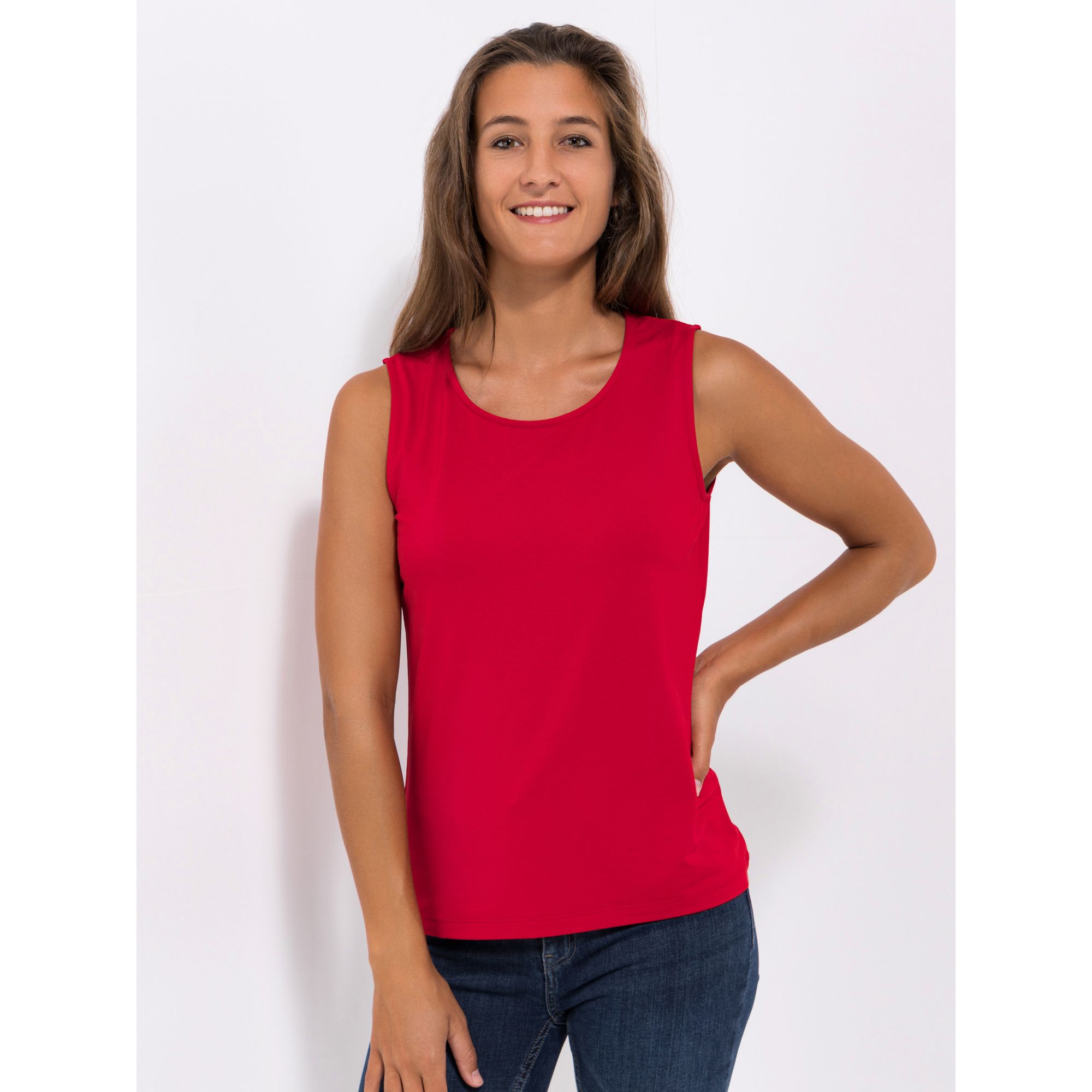 DENIM & CO. Top, ohne Arm Rundhalsausschnitt figurbetont uni