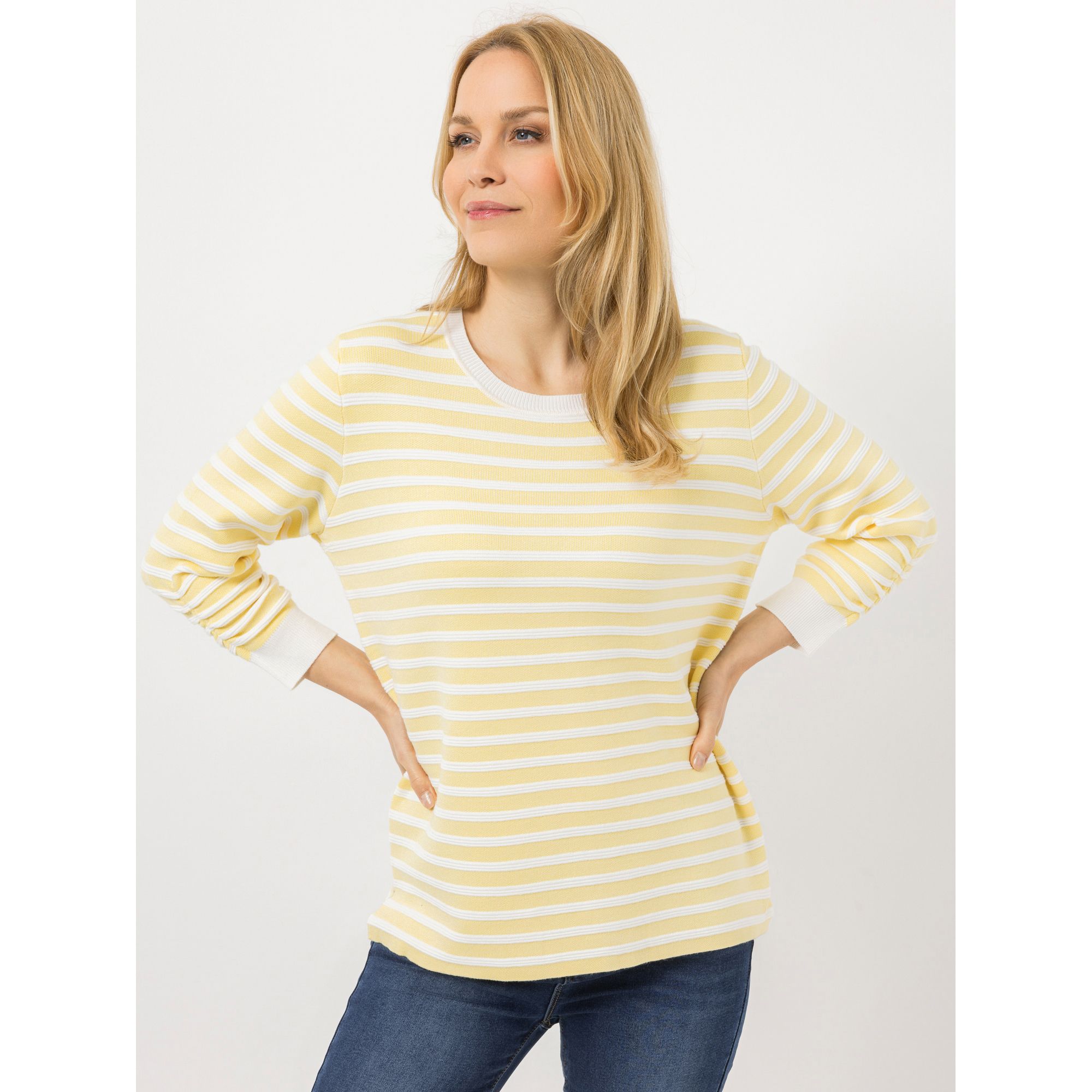 DENIM & CO. Pullover, 3/4-Arm Rundhalsausschnitt gestreift