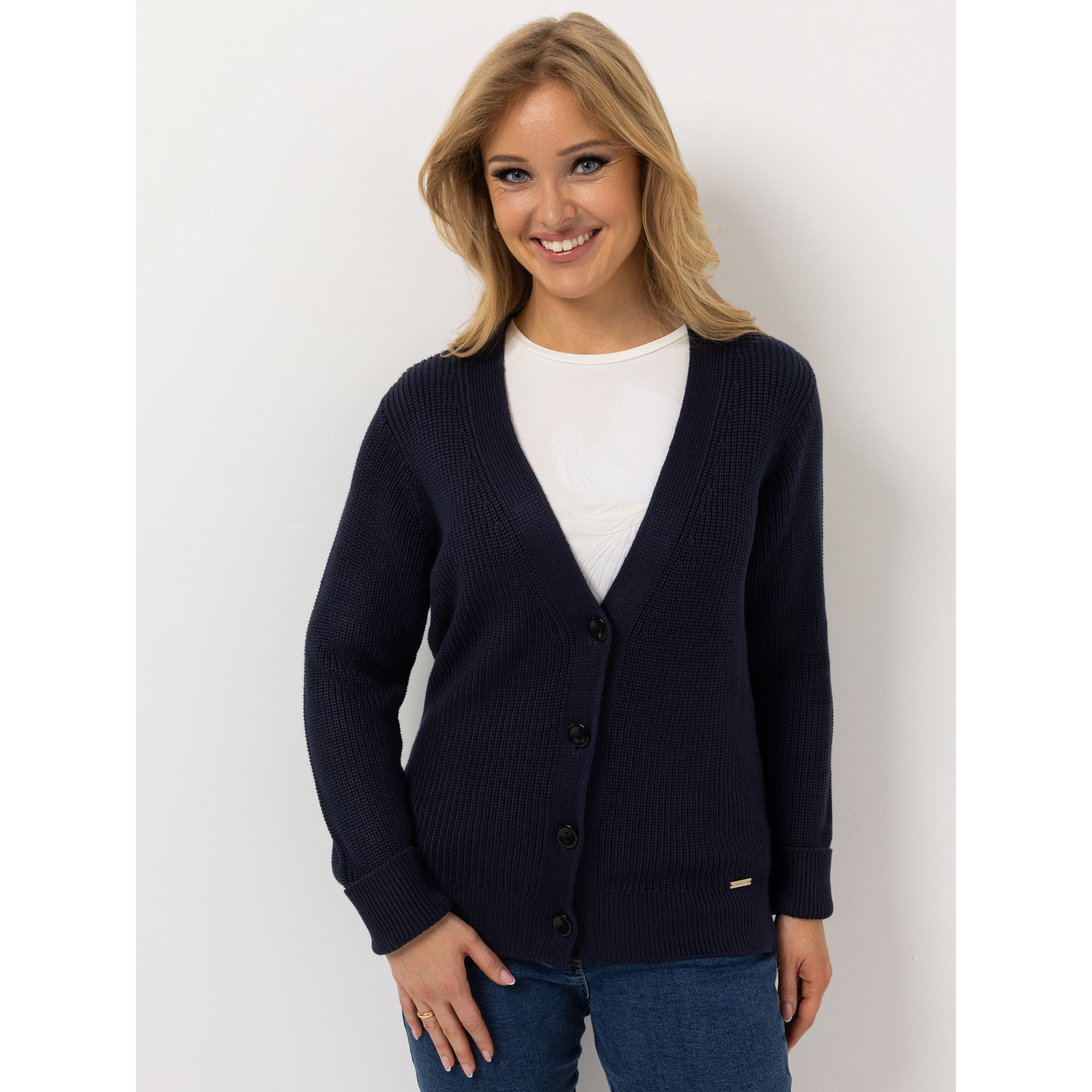 AMINATI® Strickjacke, 1/1-Arm V-Ausschnitt Knopfleiste hüftumspielend