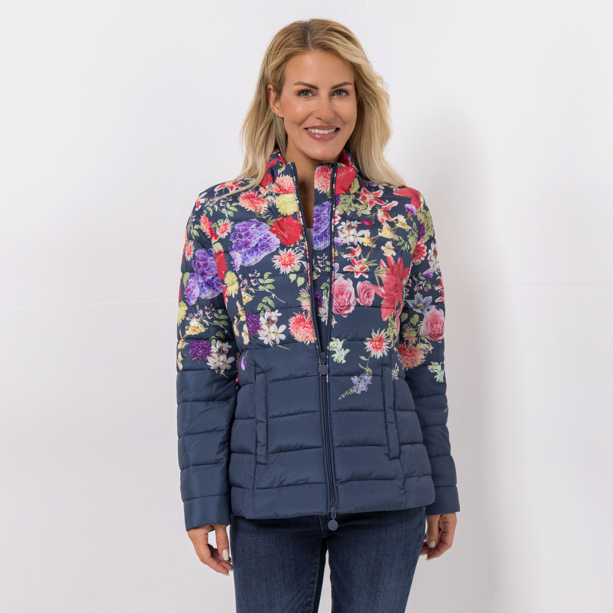 CENTIGRADE Steppjacke Stehkragen 2-Wege-Reißverschluss floraler Print