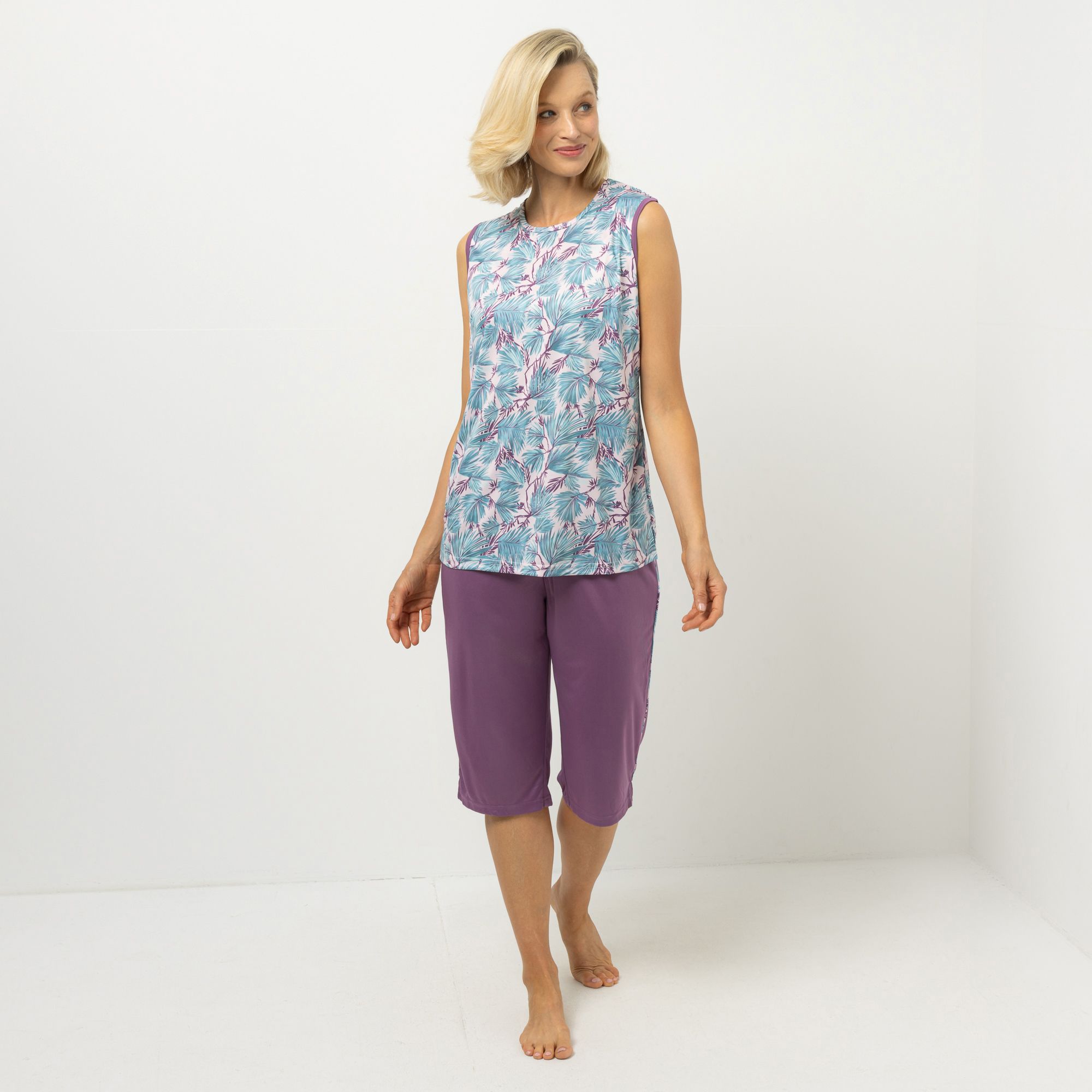 LITTLE ROSE Pyjama-Set Top, ärmellos Hose, Capri Länge bedruckt