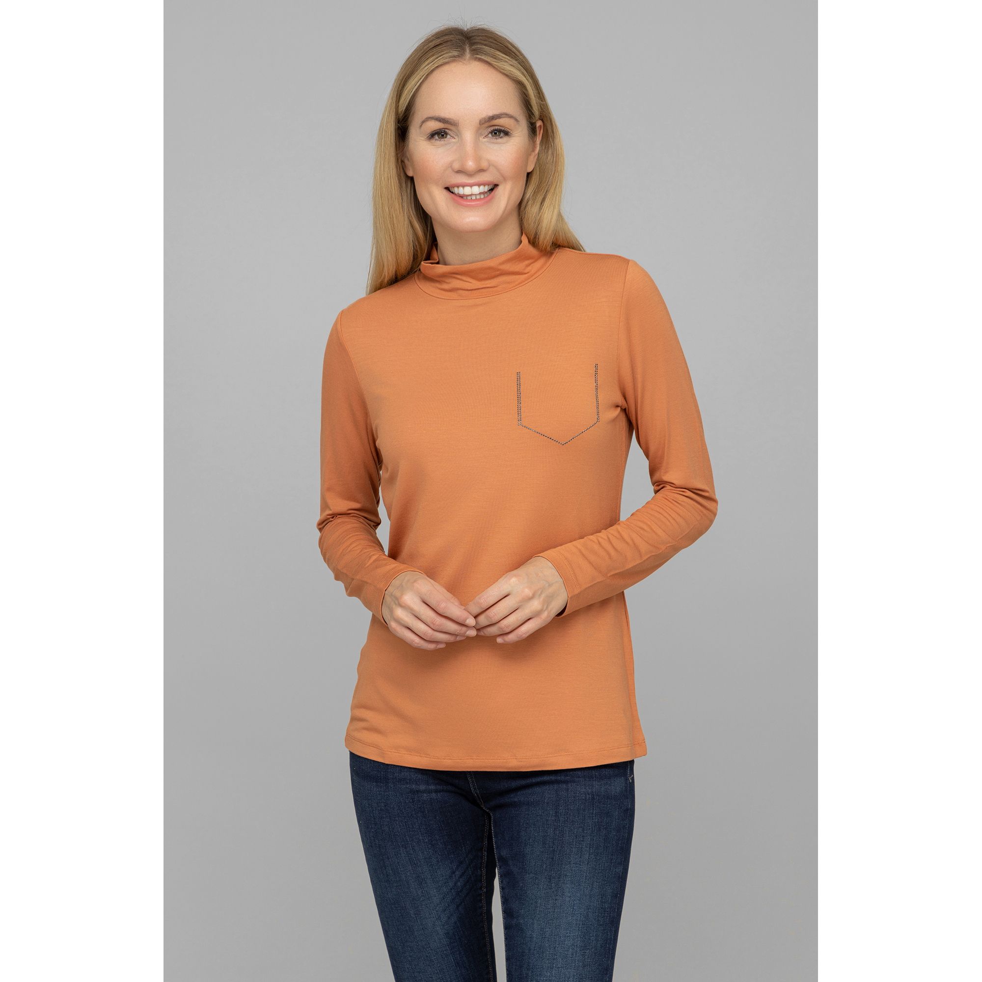 VIA MILANO Shirt, 1/1-Arm Stehkragen Strass-Detail figurumspielend