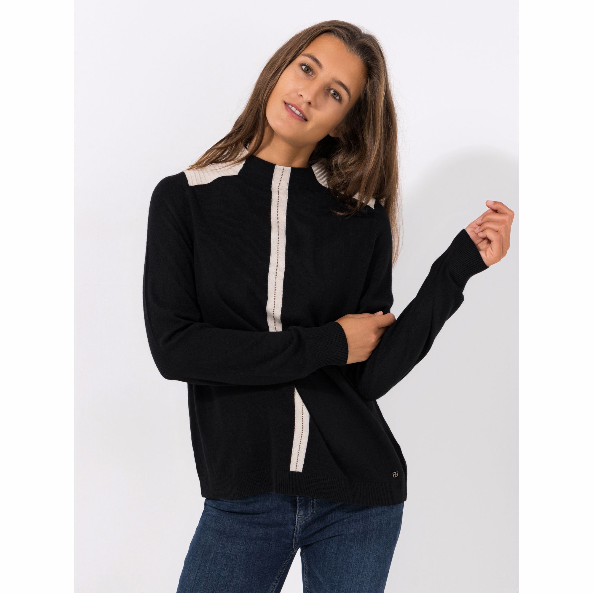 BASLER® Pullover, 1/1-Arm Kontrasteinsatz Stehkragen lockere Form