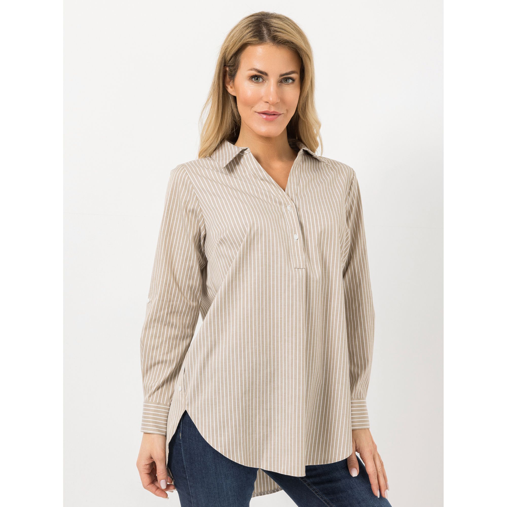 VIA MILANO Longbluse, 1/1-Arm Hemdkragen mit V-Ausschnitt leger weit