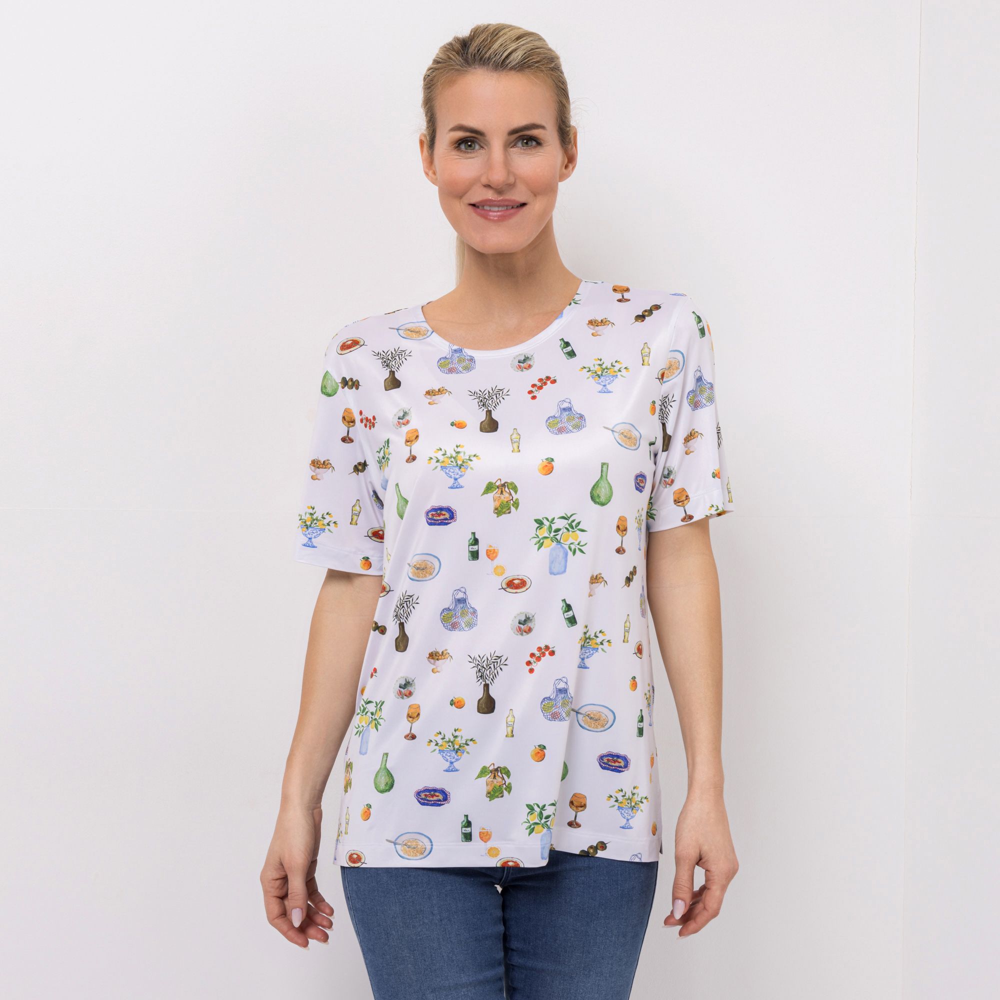 IN-PRINT Shirt, 1/2-Arm Rundhalsausschnitt Seitenschlitze