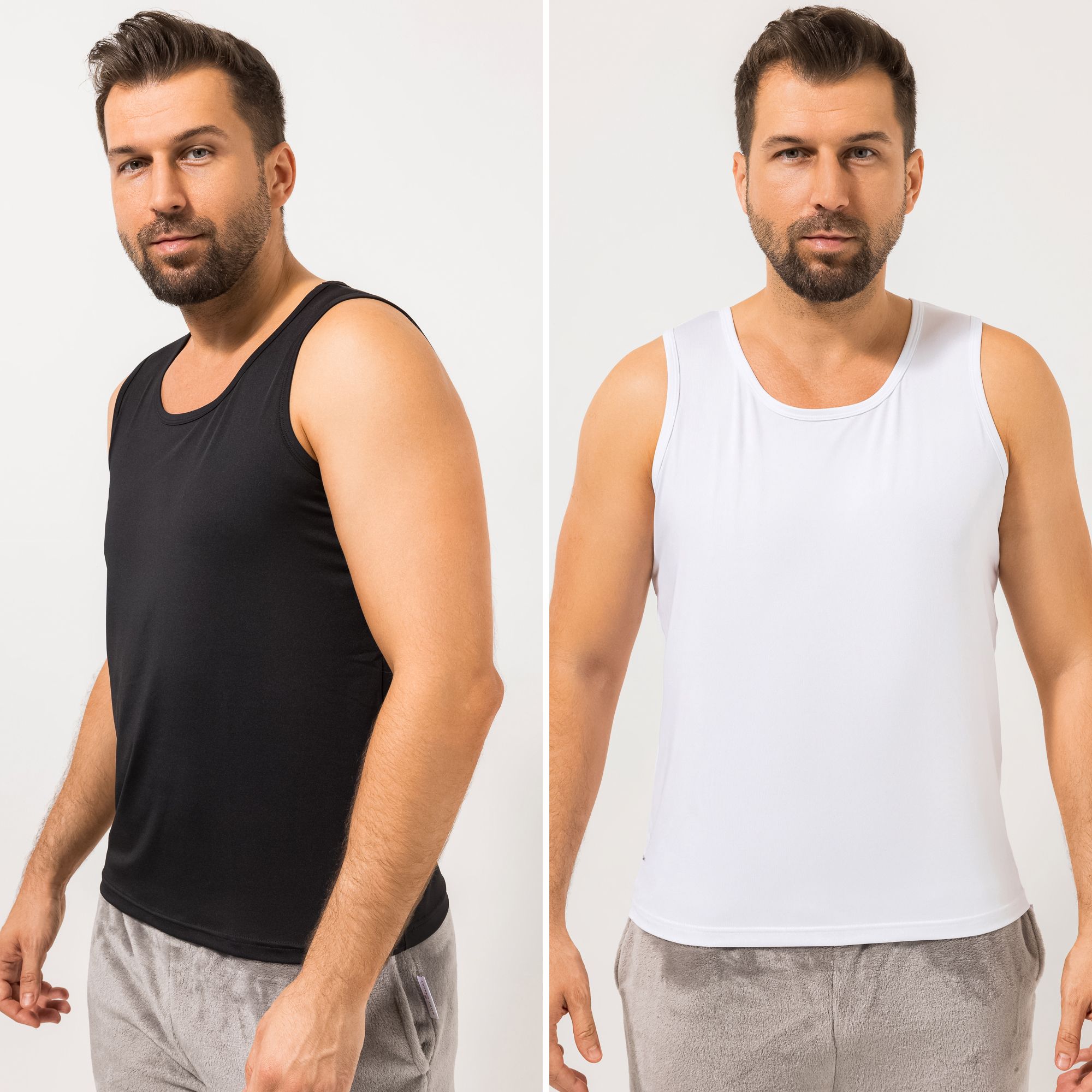 MEN'S TOUCH 2 Achselhemden Mikrofaser Rundhalsausschnitt uni