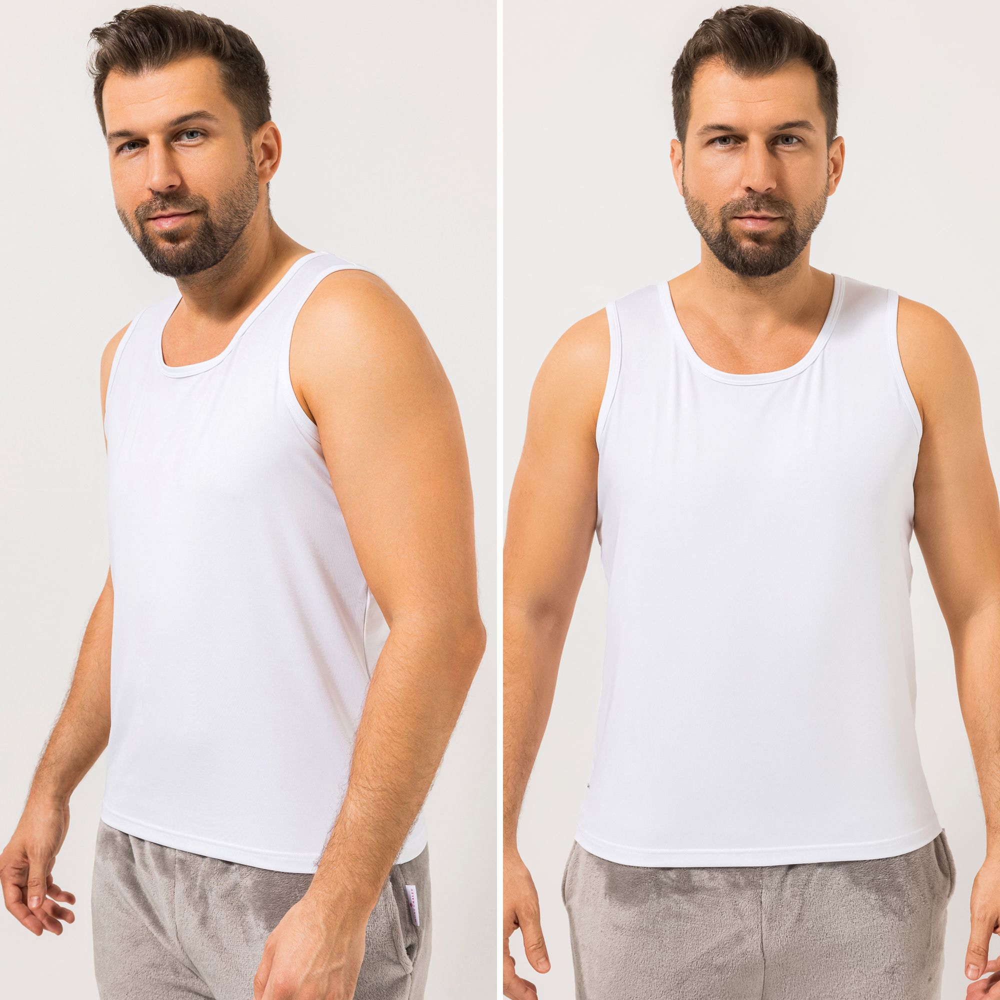 MEN'S TOUCH 2 Achselhemden Mikrofaser Rundhalsausschnitt uni