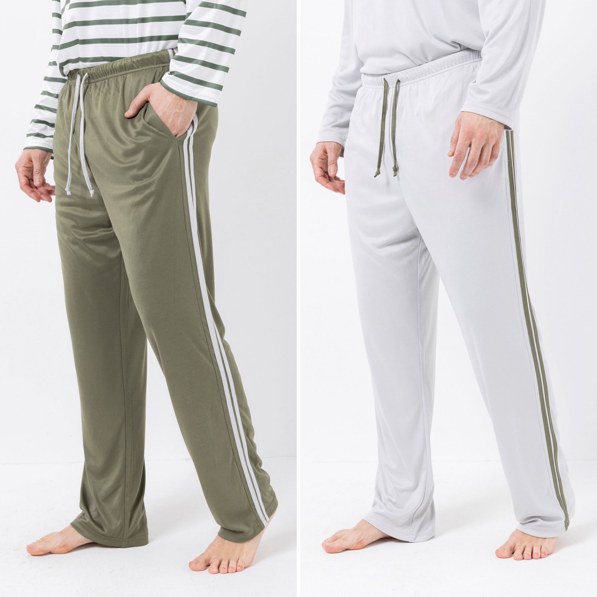 MEN'S TOUCH 2 Pyjama Hosen Mikrofaser mit Kordelzug Galonstreifen
