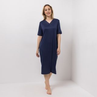 JERYMOOD HOMEWEAR Kleid, 1/2-Arm V-Ausschnitt Seitenschlitzen Zierblende