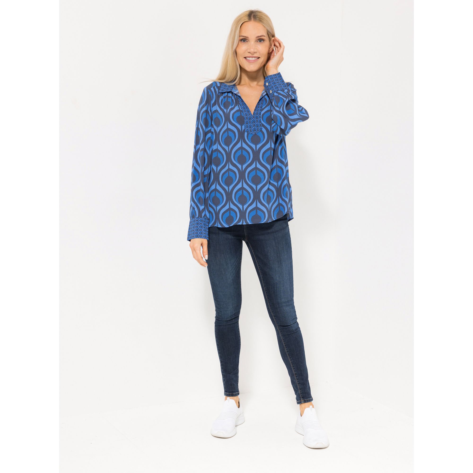 LIEBLINGSSTÜCK® Bluse, 1/1-Arm Rundhalsausschnitt Allover-Druck mit ECOVERO Viskose