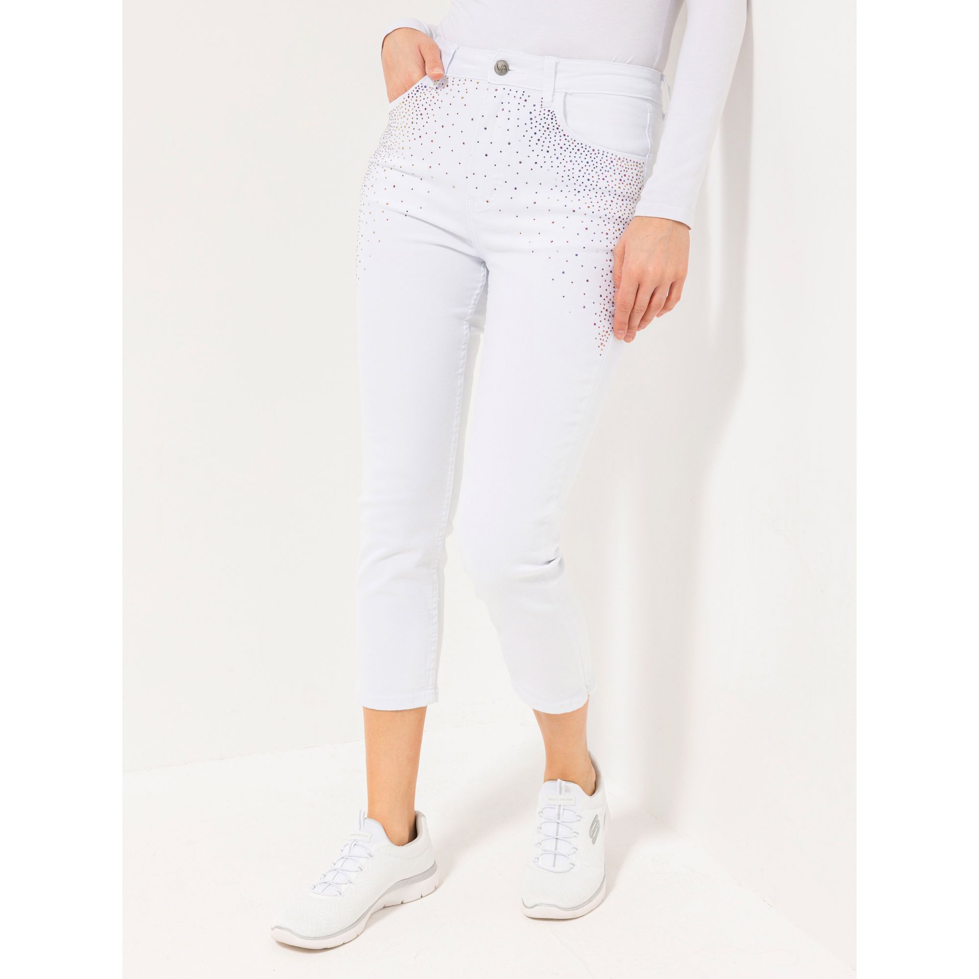 VIA MILANO Jeans, 7/8-Länge 5-Pocket schmales Bein Strasssteine