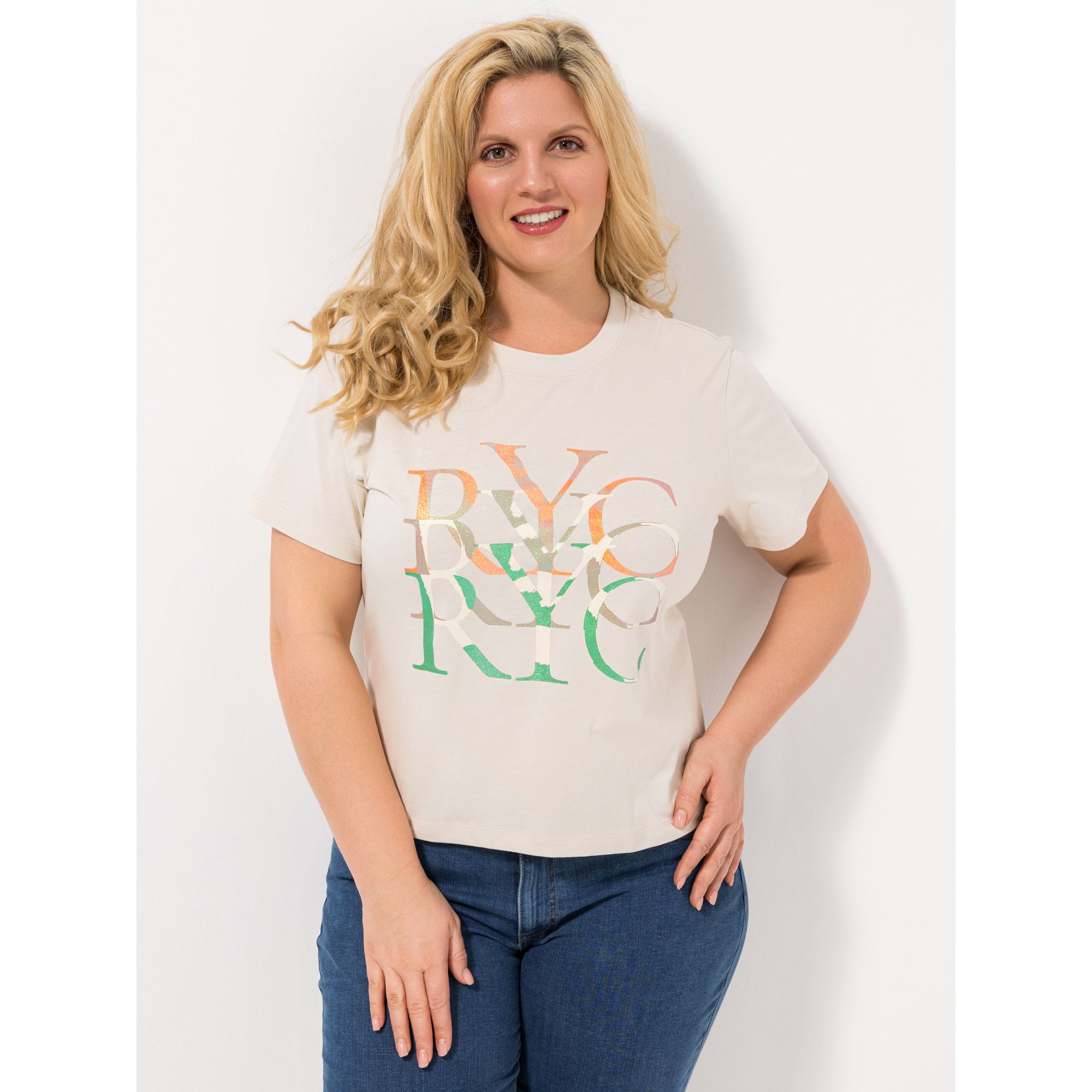 ROCK YOUR CURVES by Angelina K. Shirt, 1/2-Arm verkürzte Form Glitzerdruck