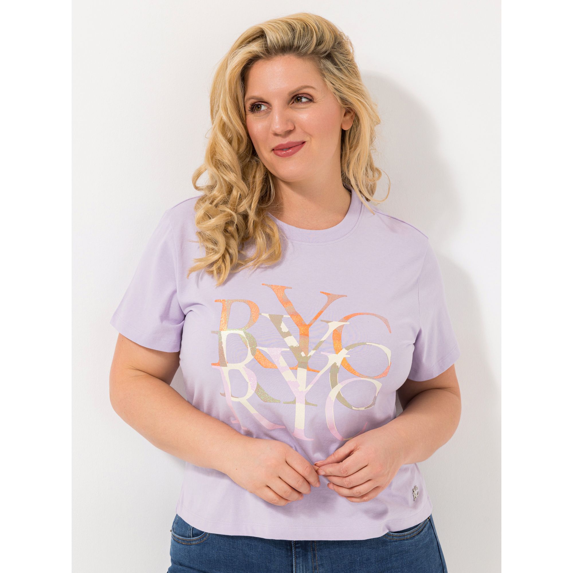 ROCK YOUR CURVES by Angelina K. Shirt, 1/2-Arm verkürzte Form Glitzerdruck