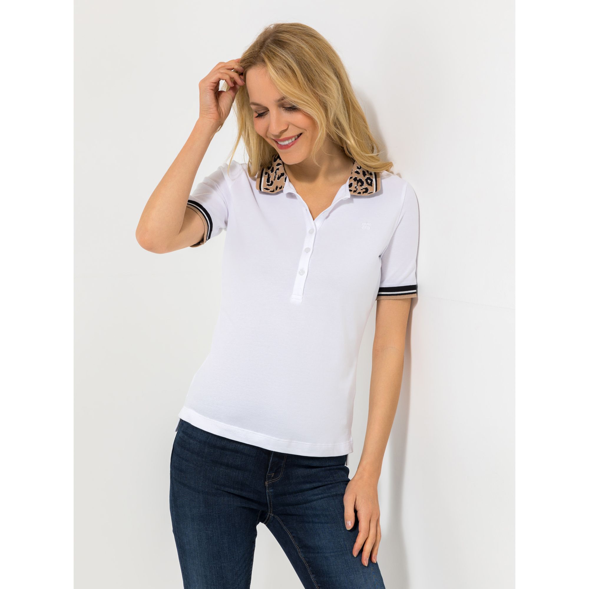 BASLER® Poloshirt, 1/2-Arm bedruckter Kragen Knopfleiste Rippeneinsatz