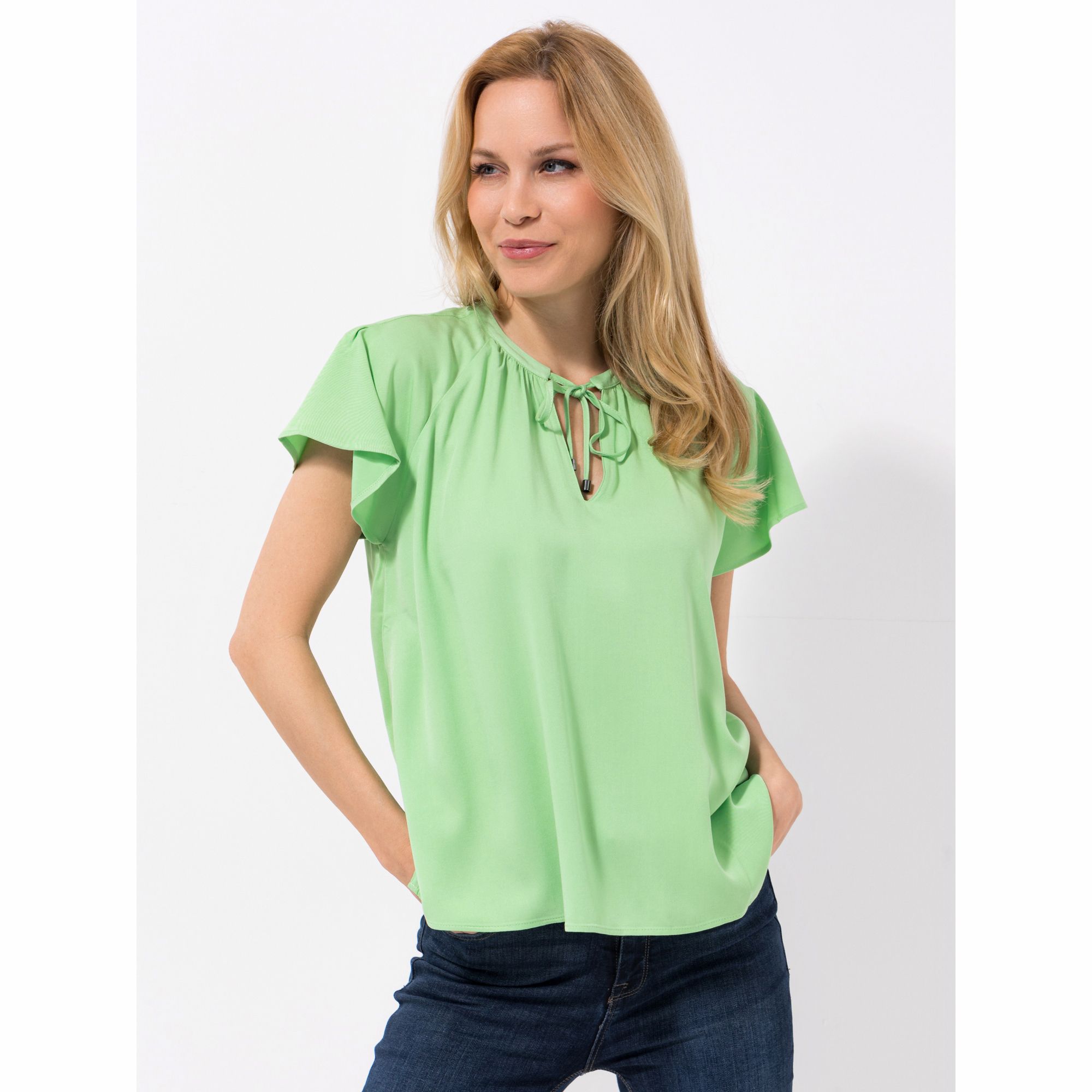 LOVELY SISTERS® Bluse, 1/2-Arm Rüschen V-Ausschnitt Raglanärmel