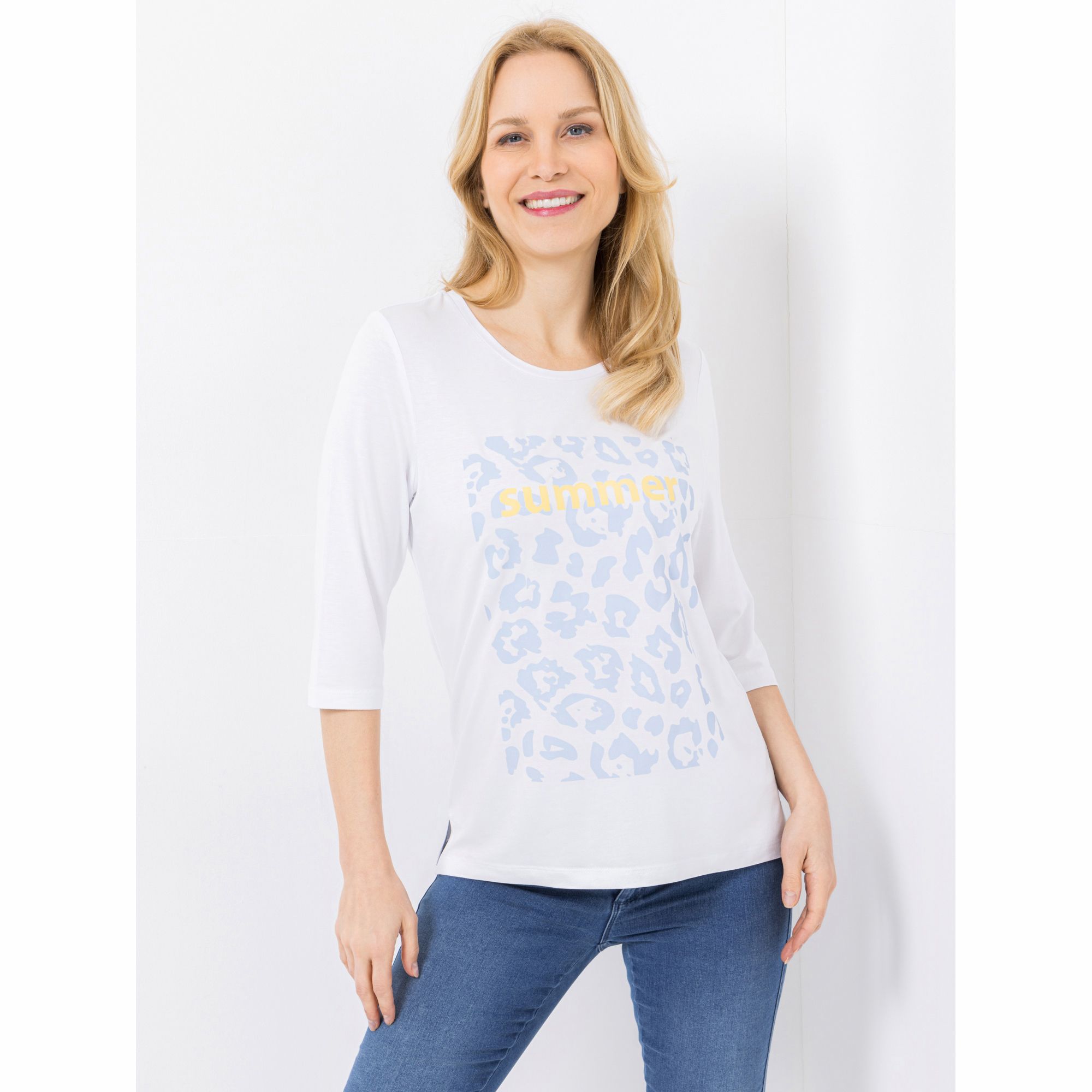 DENIM & CO. Shirt 3/4-Arm Rundhalsausschnitt mit ECOVERO Viskose