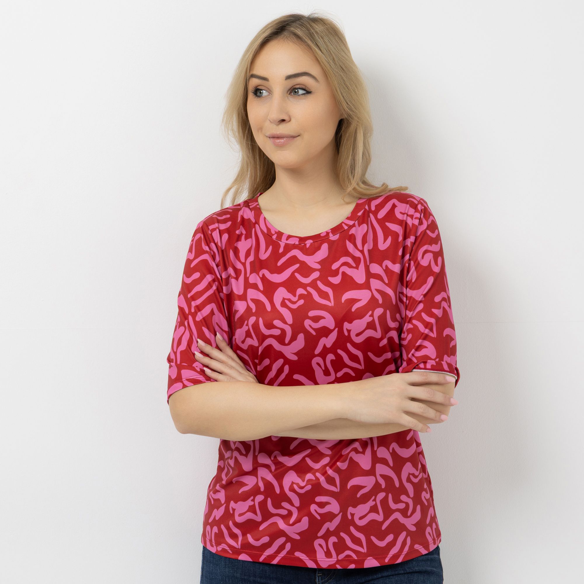 VIA MILANO Shirt, langer 1/2-Arm Rundhalsausschnitt bedruckt figurumspielend