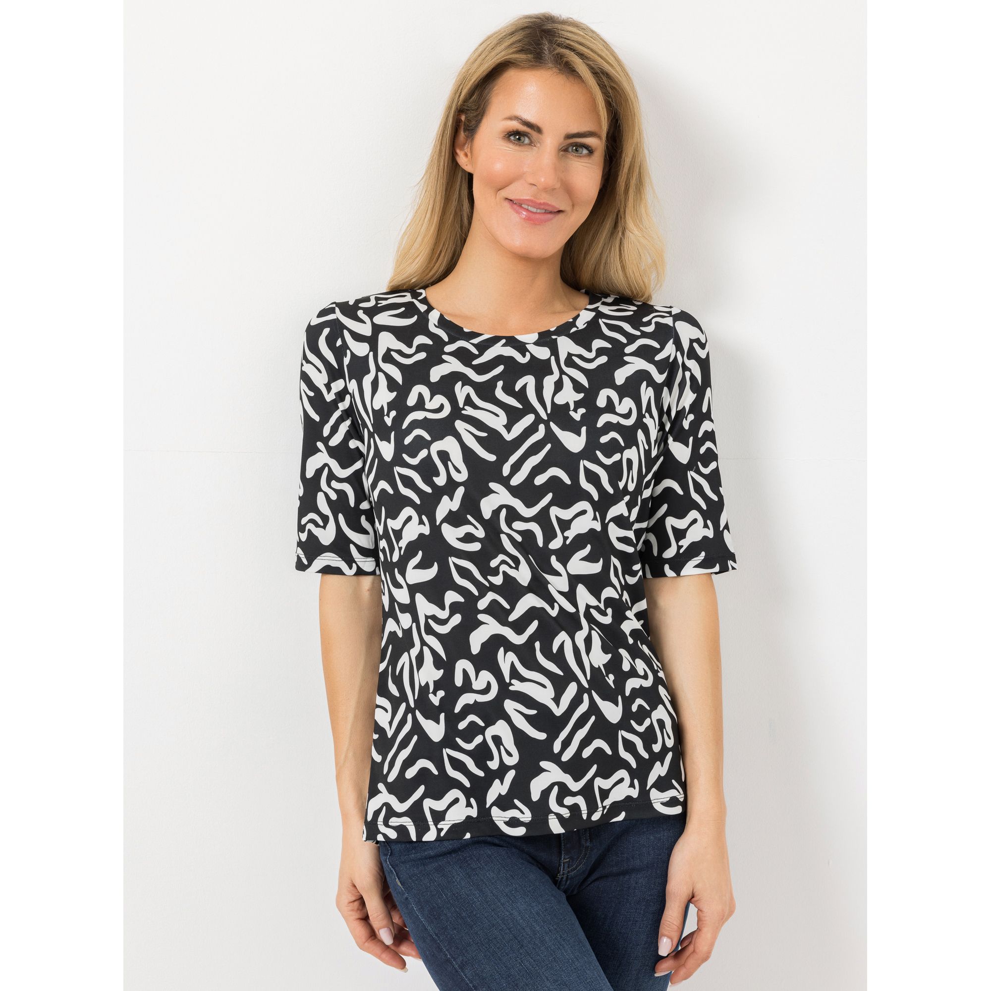 VIA MILANO Shirt, langer 1/2-Arm Rundhalsausschnitt bedruckt figurumspielend