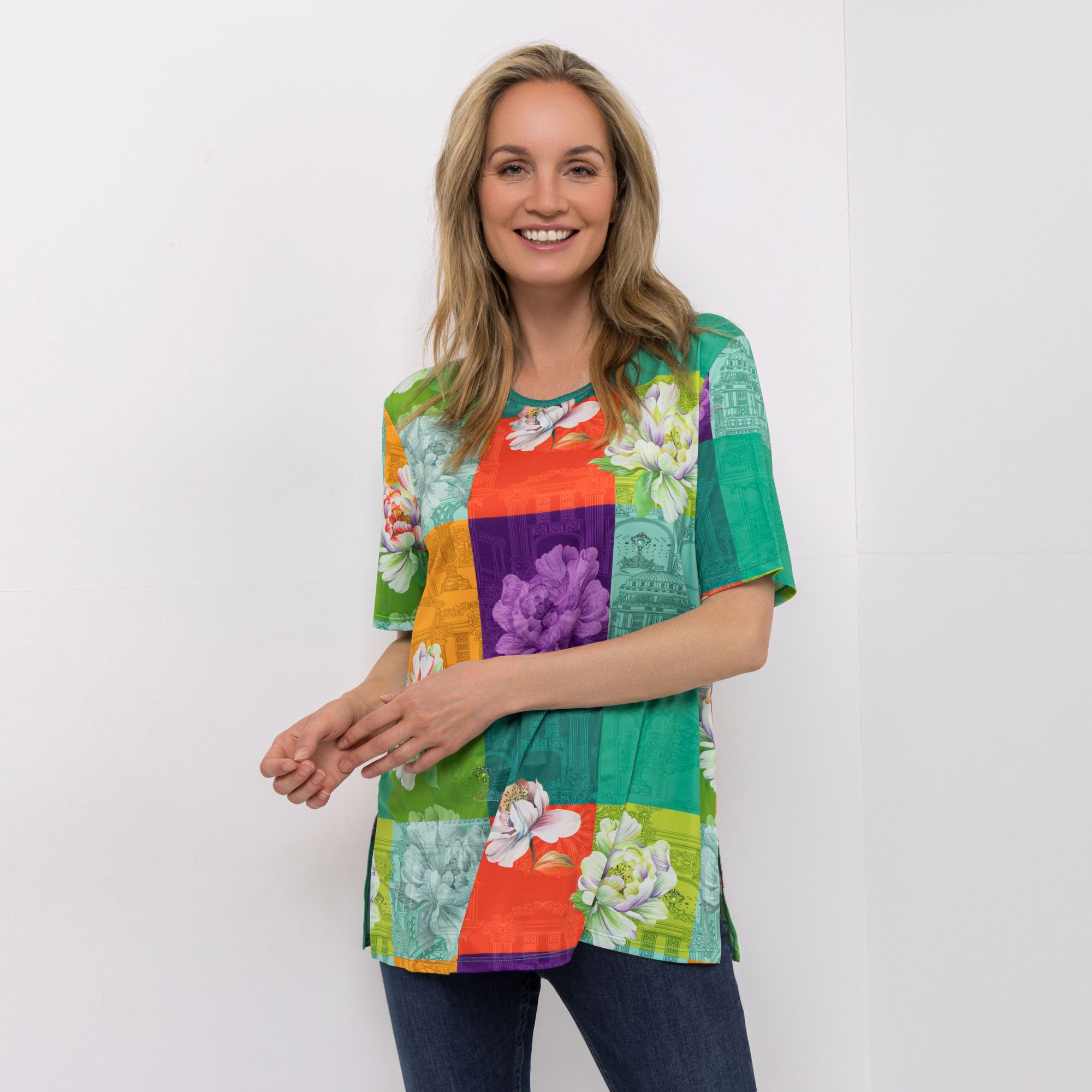 IN-PRINT Shirt, 1/2-Arm Rundhalsausschnitt Seitenschlitze