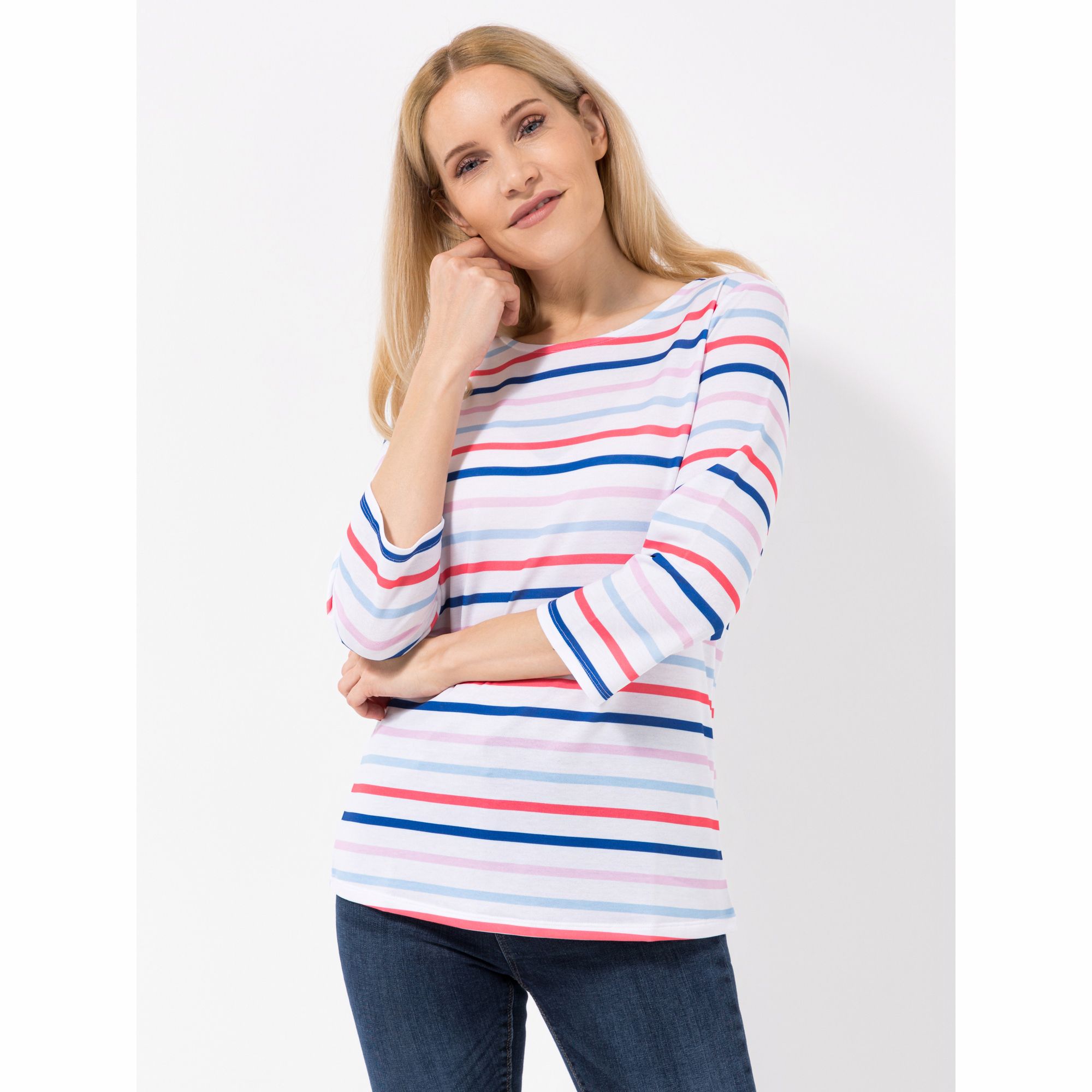 DENIM & CO. Shirt, 3/4-Arm Rundhalsausschnitt geringelt figurumspielend