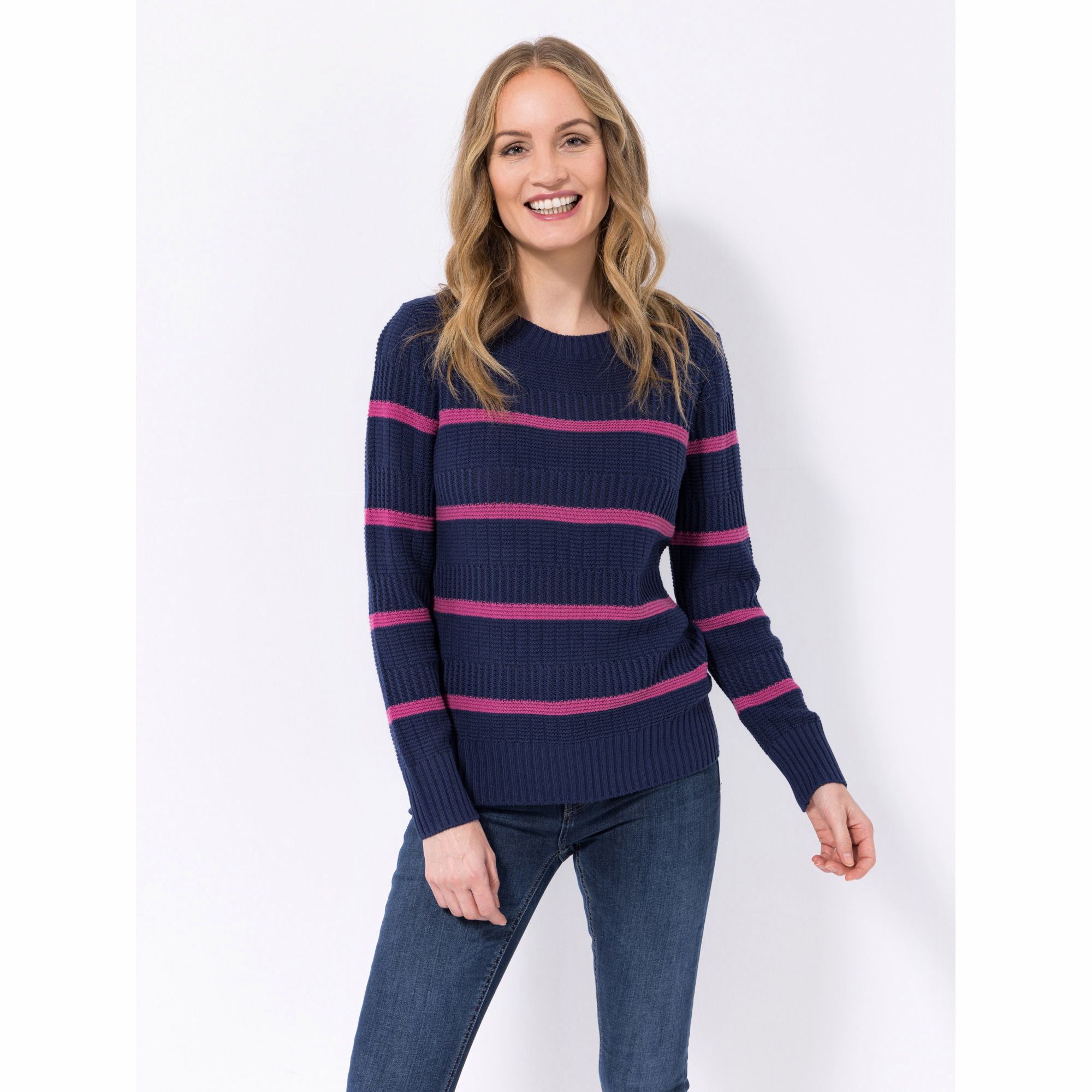 VIA MILANO Pullover, 1/1-Arm Rundhalsausschnitt Kontraststreifen figurumspielend