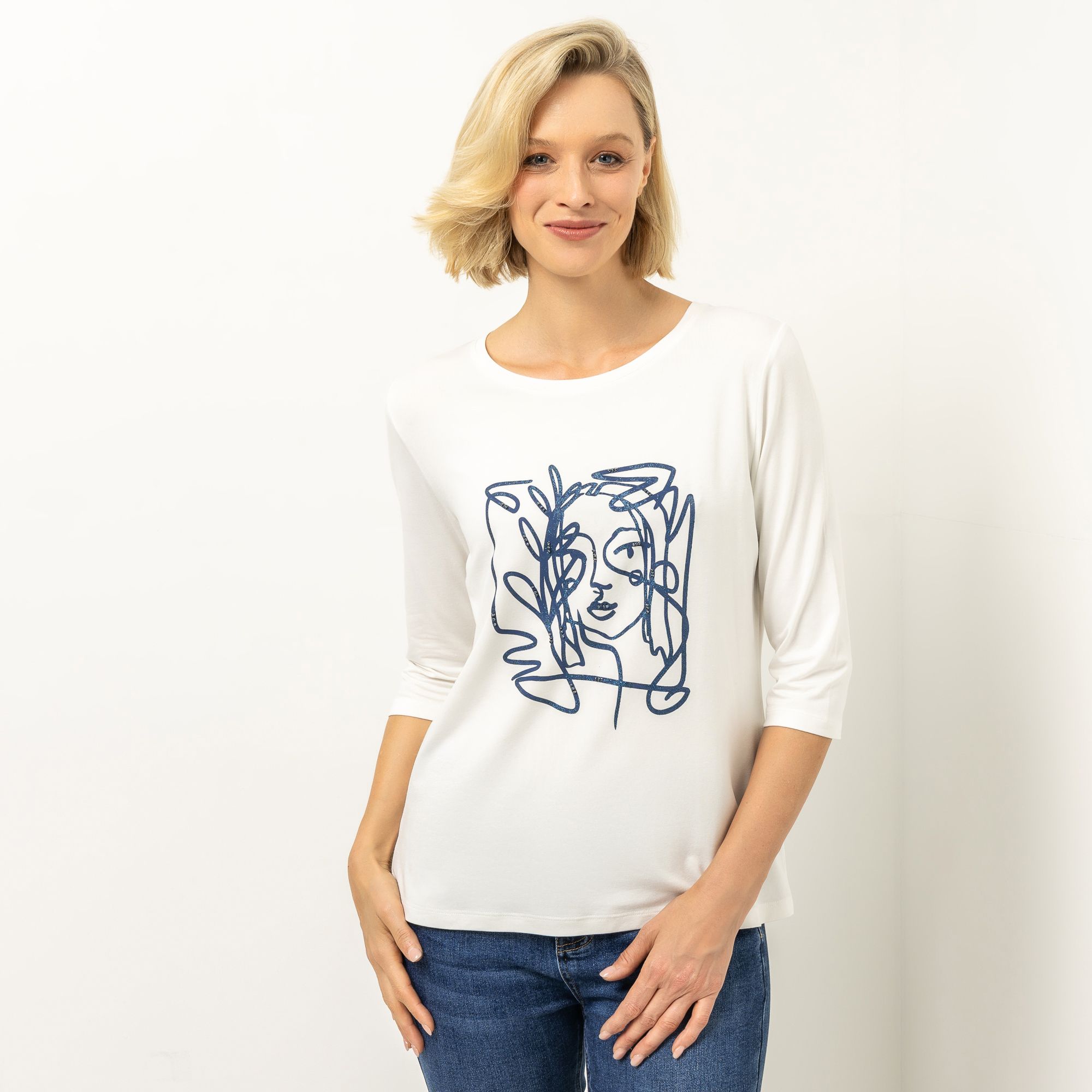 VIA MILANO Shirt, 3/4-Arm Rundhalsausschnitt platzierter Druck figurumspielend