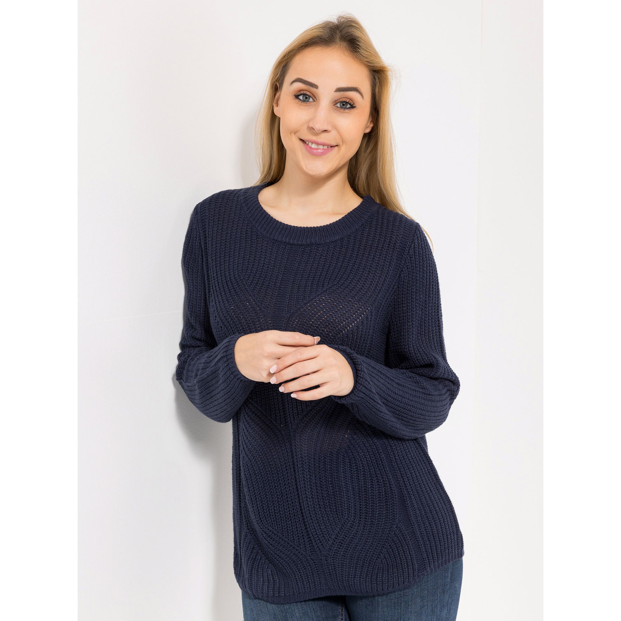 CASHMASOFT Pullover, 1/1-Arm Cashmeregriff Rundhalsausschnitt Strickdesign vorne