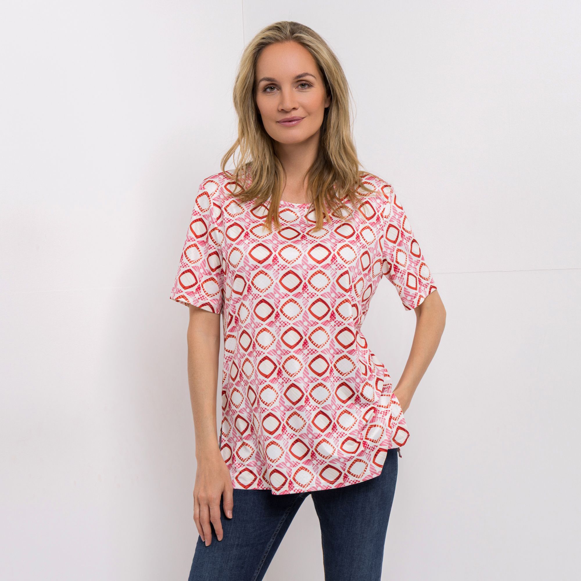 IN-PRINT Shirt, 1/2-Arm Rundhalsausschnitt Seitenschlitze