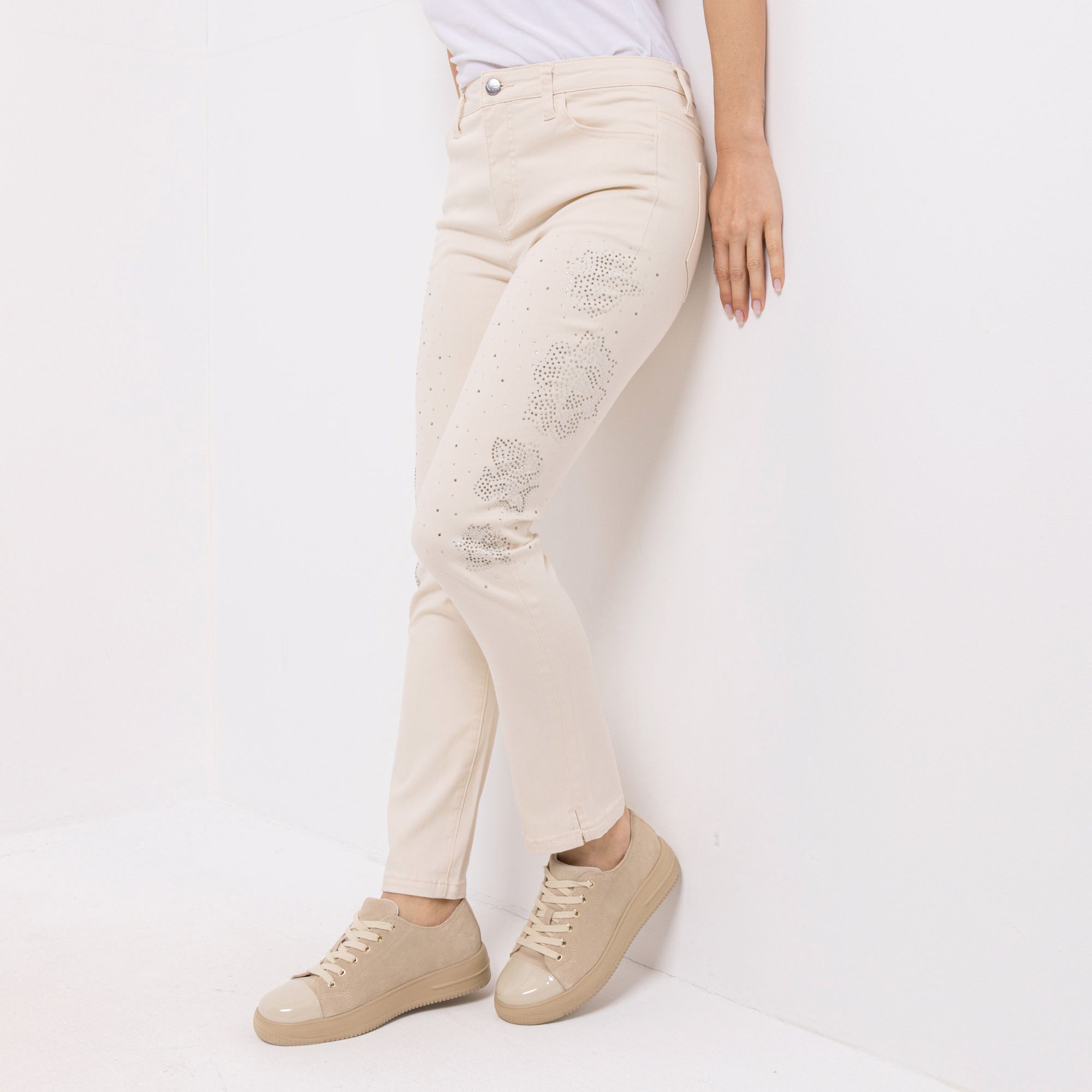 VIA MILANO Jeans, knöchellang 5-Pocket-Style schmales Bein mit Strass-Details