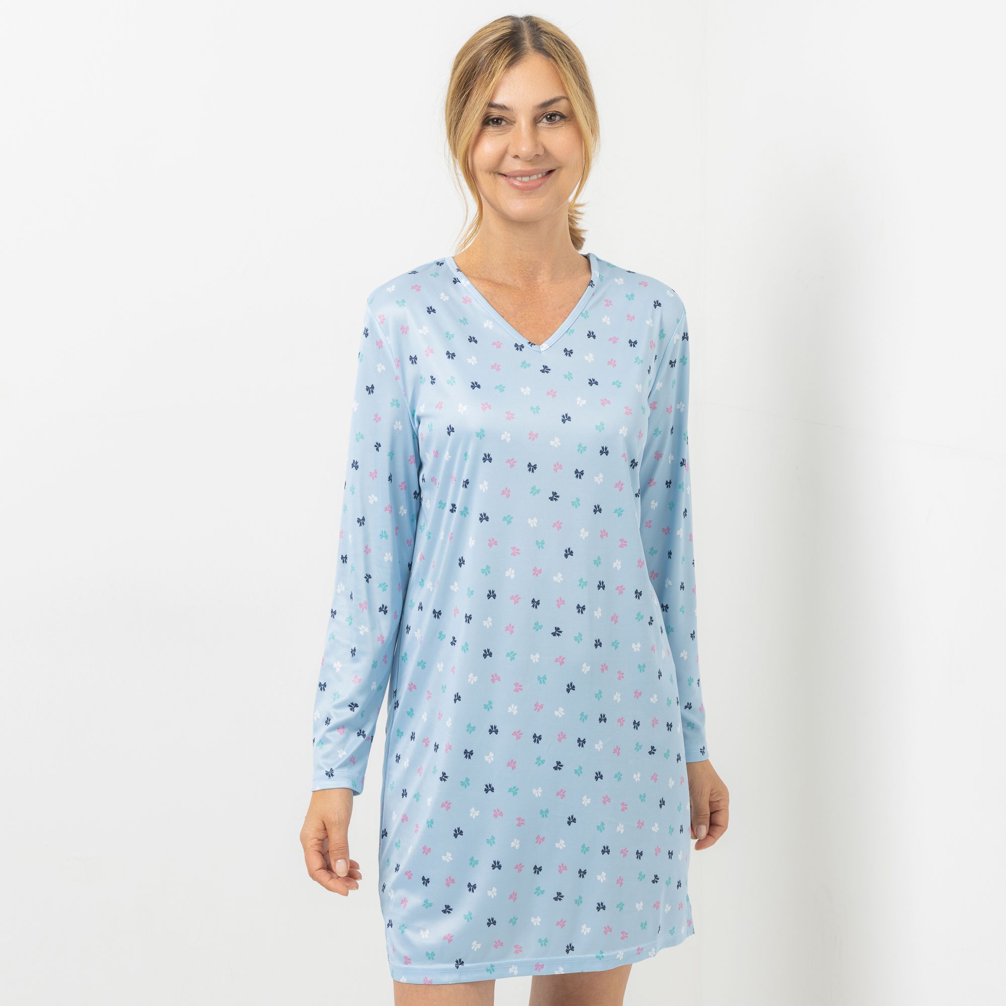 LITTLE ROSE Bigshirt Mikrofaser V-Ausschnitt Schleifendruck