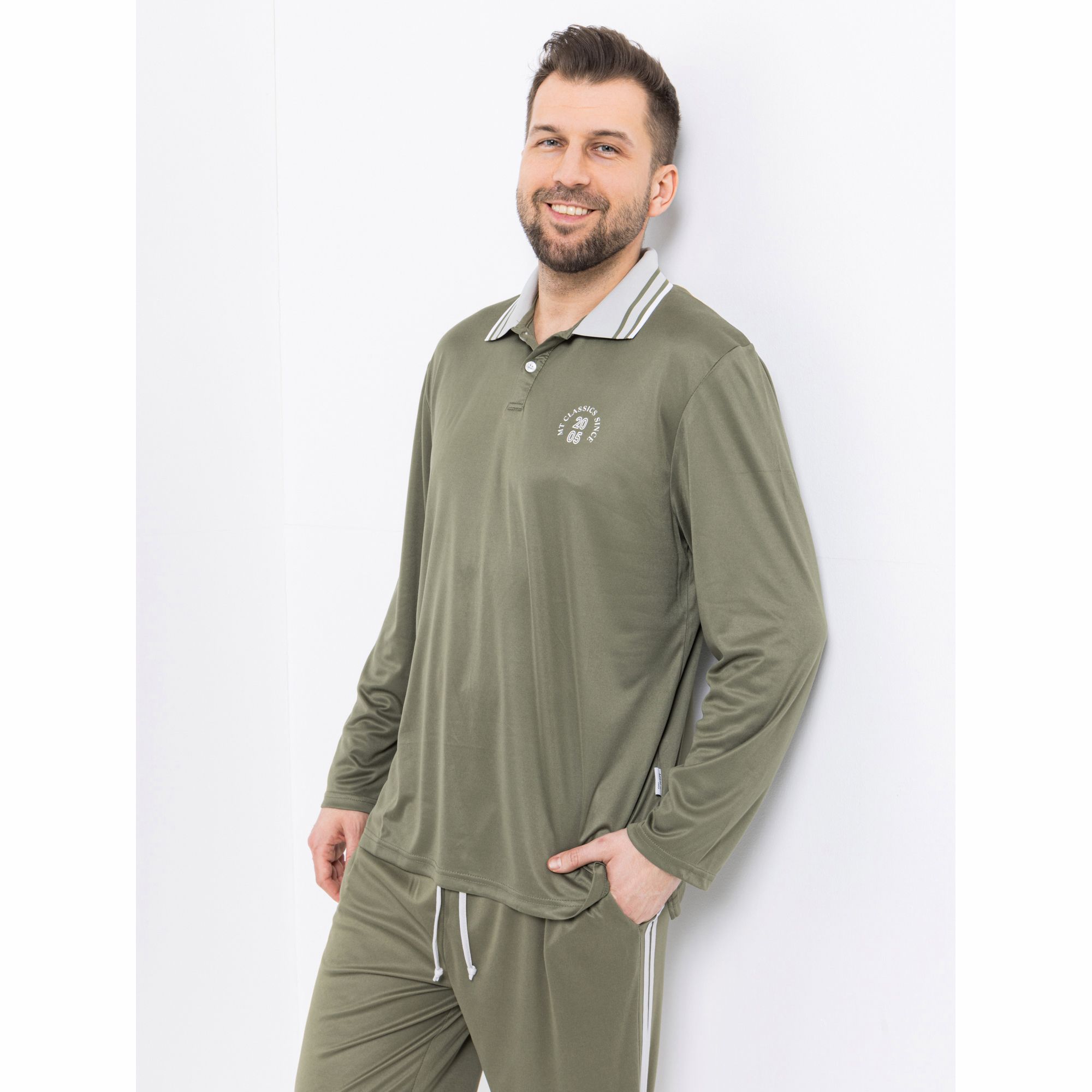 MEN'S TOUCH Poloshirt, 1/1-Länge Mikrofaser Knopfleiste Kontrastdetails