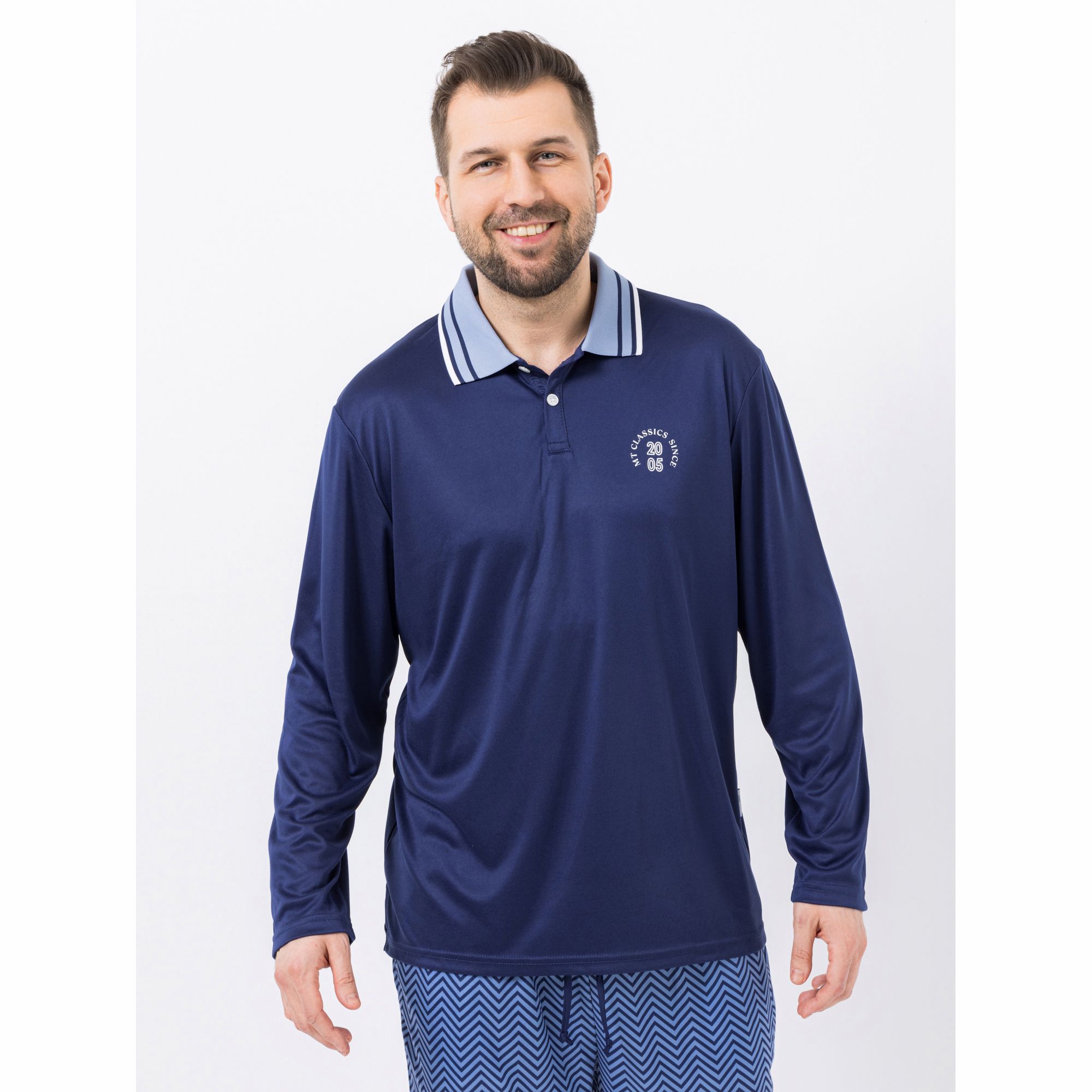 MEN'S TOUCH Poloshirt, 1/1-Länge Mikrofaser Knopfleiste Kontrastdetails