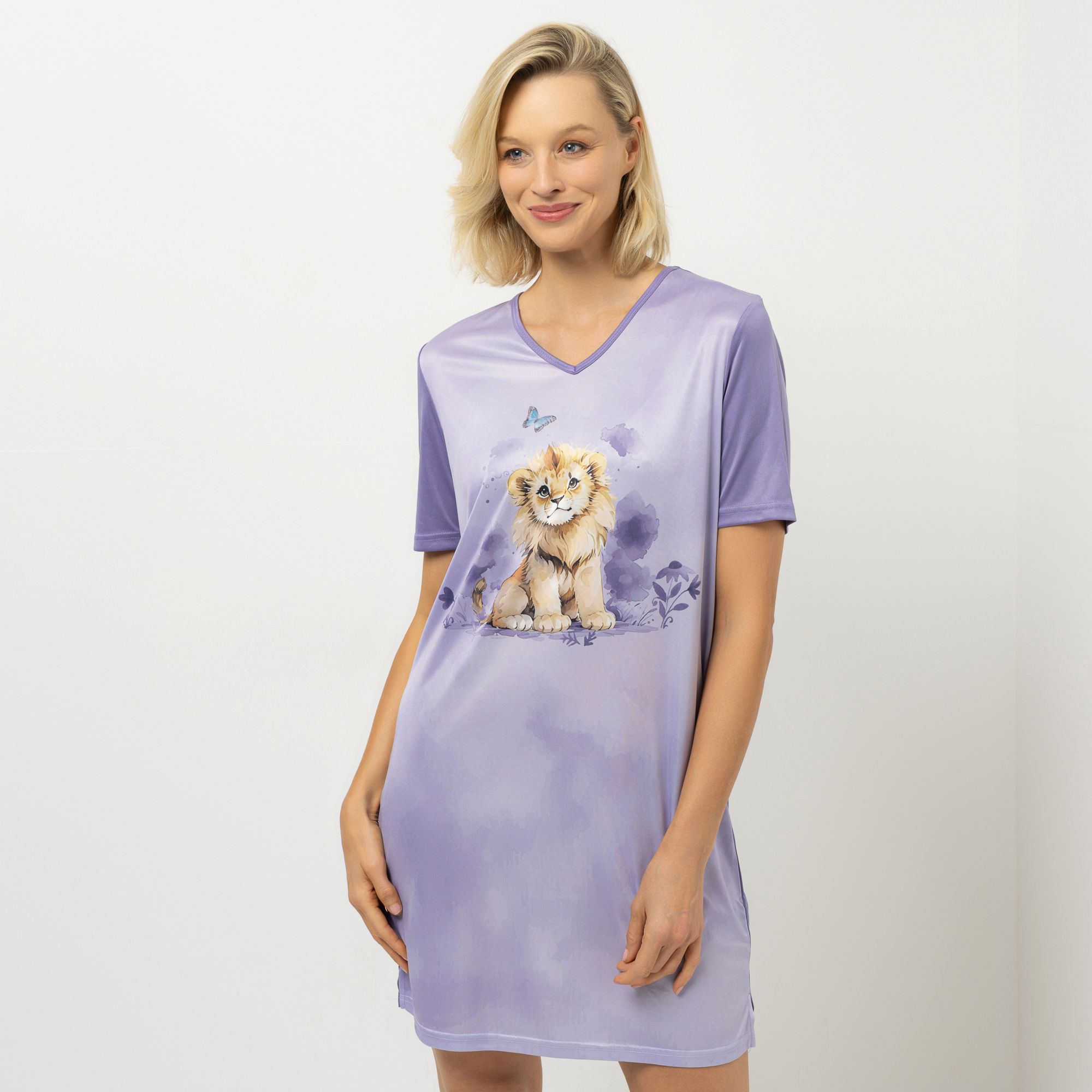 LITTLE ROSE Bigshirt, 1/2-Arm V-Ausschnitt vorne bedruckt mit Seitenschlitzen