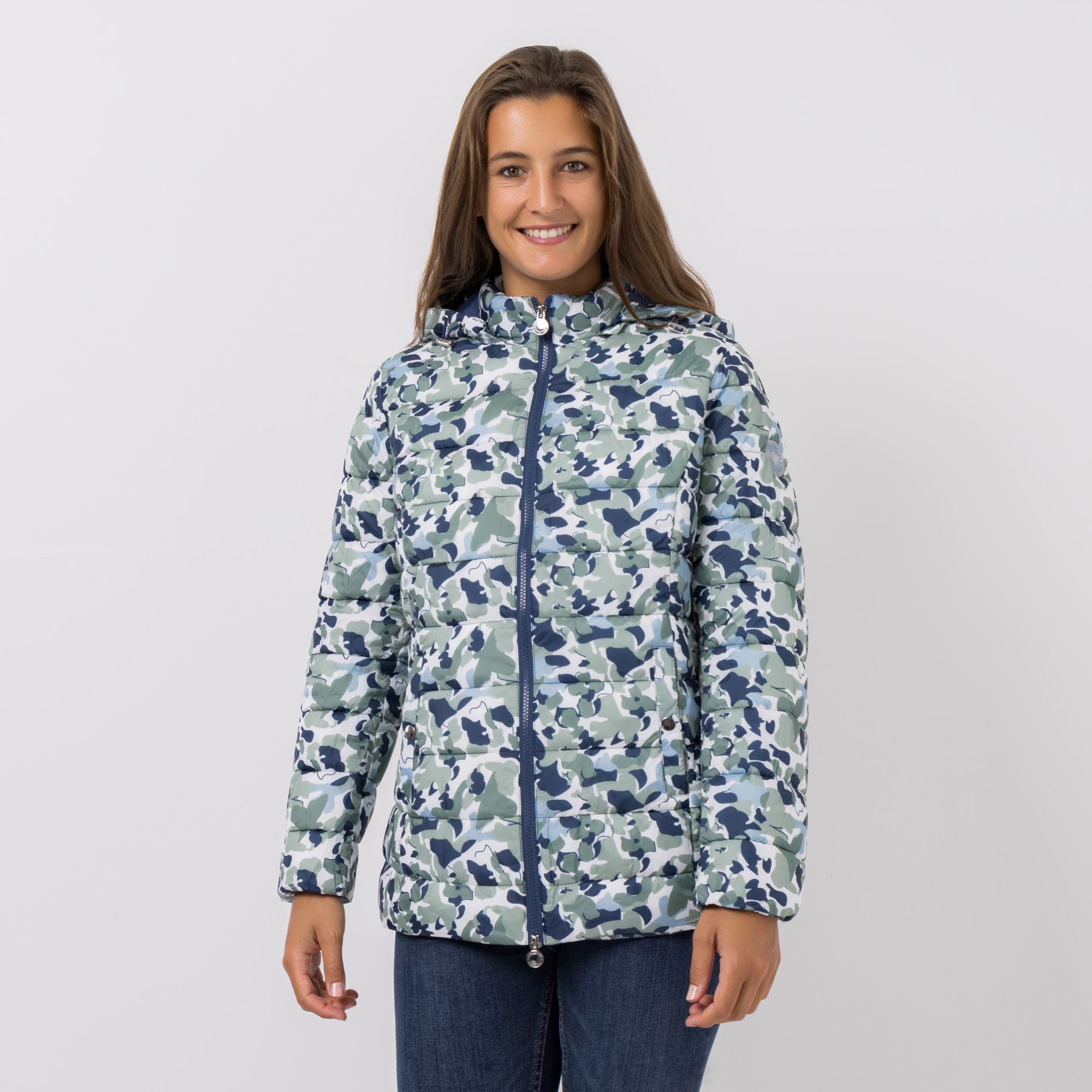 CENTIGRADE Steppjacke Stehkragen abnehmbare Kapuze 2-Wege-Reißverschluss