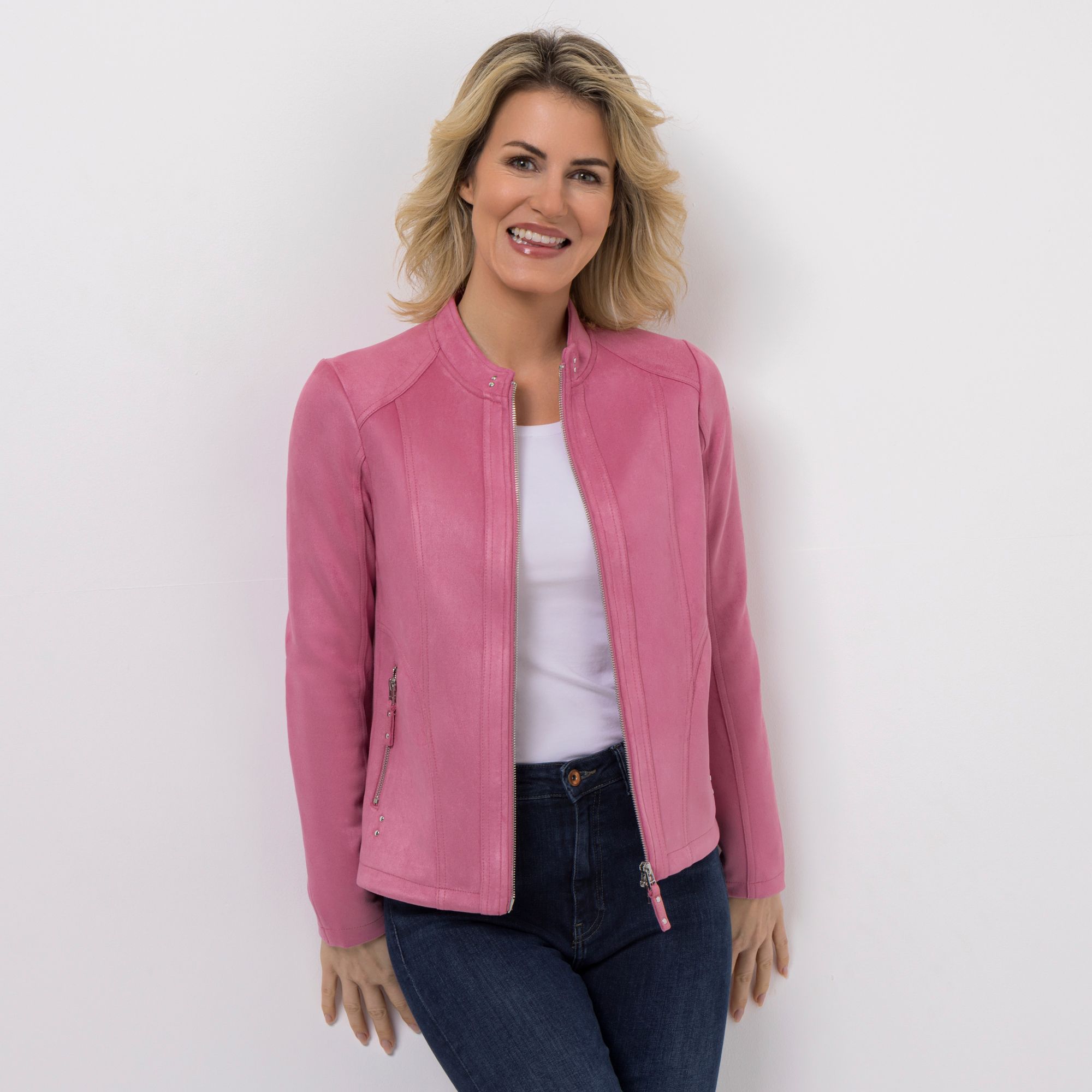 VIA MILANO Jacke Veloursleder-Optik Stretch-Einsatz figurbetont