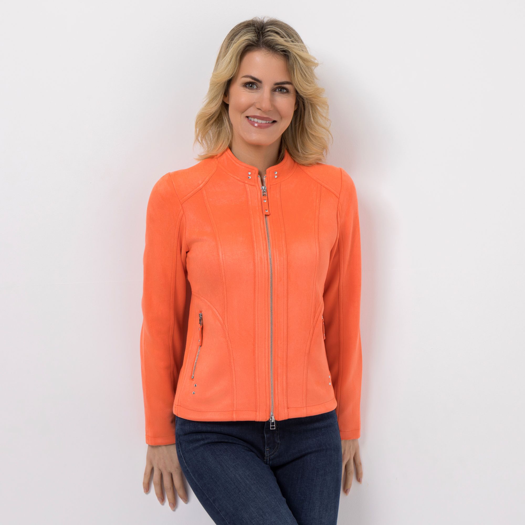 VIA MILANO Jacke Veloursleder-Optik Stretch-Einsatz figurbetont