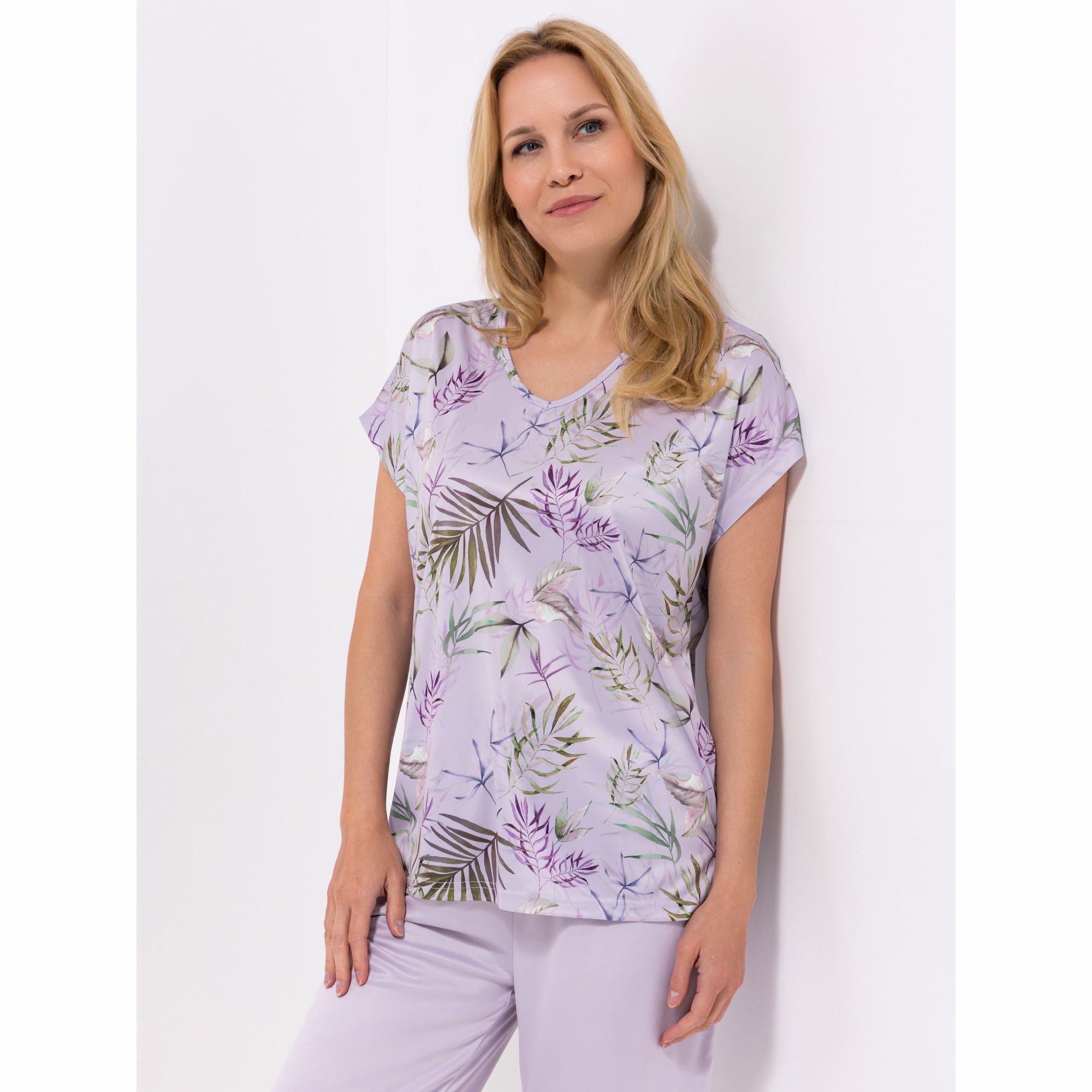 JERYMOOD HOMEWEAR Shirt, 1/4-Arm Mikrofaser V-Ausschnitt bedruckt
