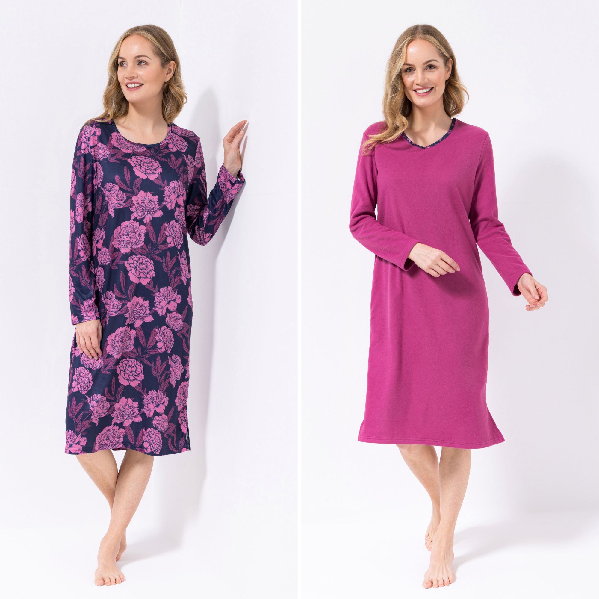 LITTLE ROSE 2 Nachthemden Mikrofaser Flanell uni & bedruckt 110cm